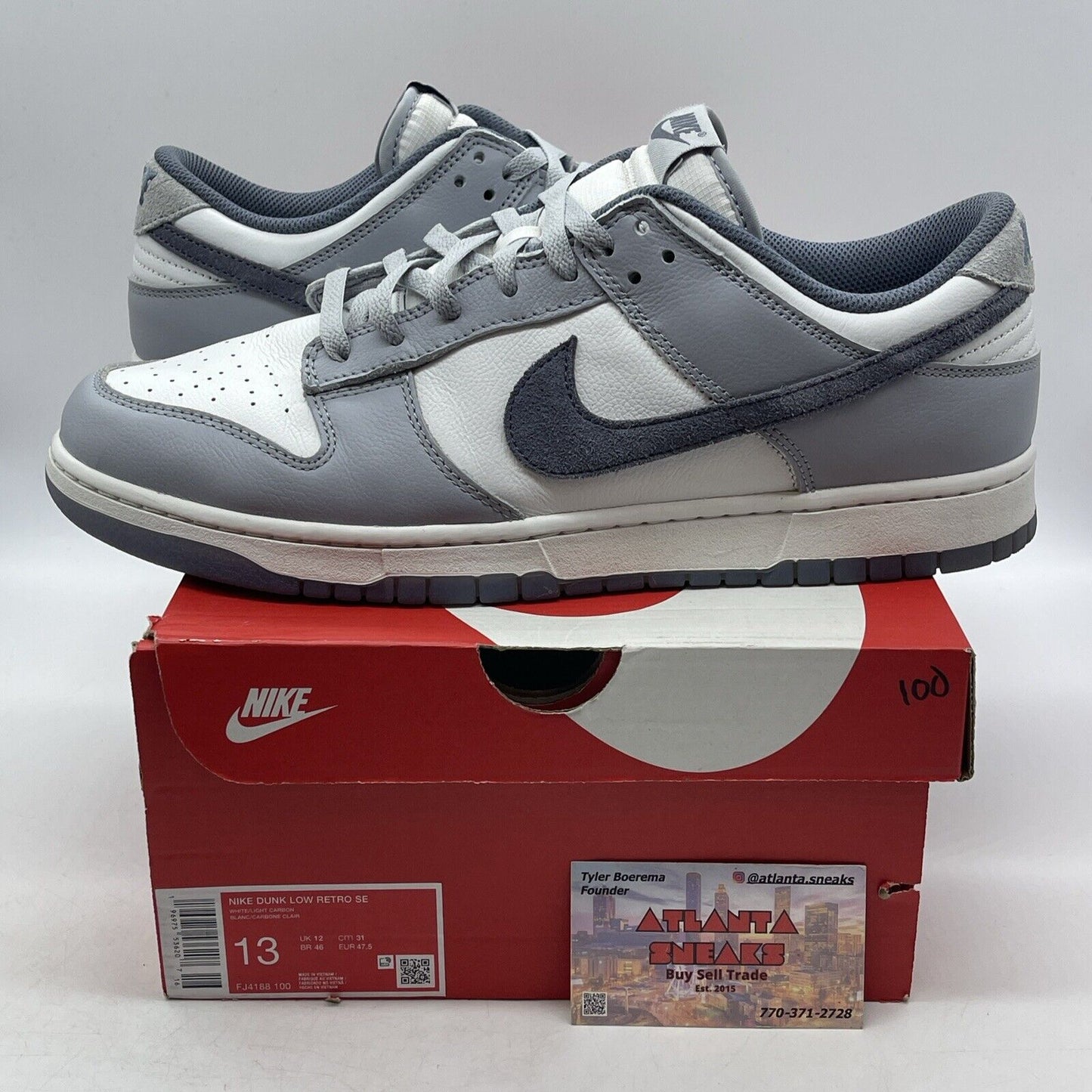 Size 13 - Dunk Low Light Carbon Grey White Leather (FJ4188-100)