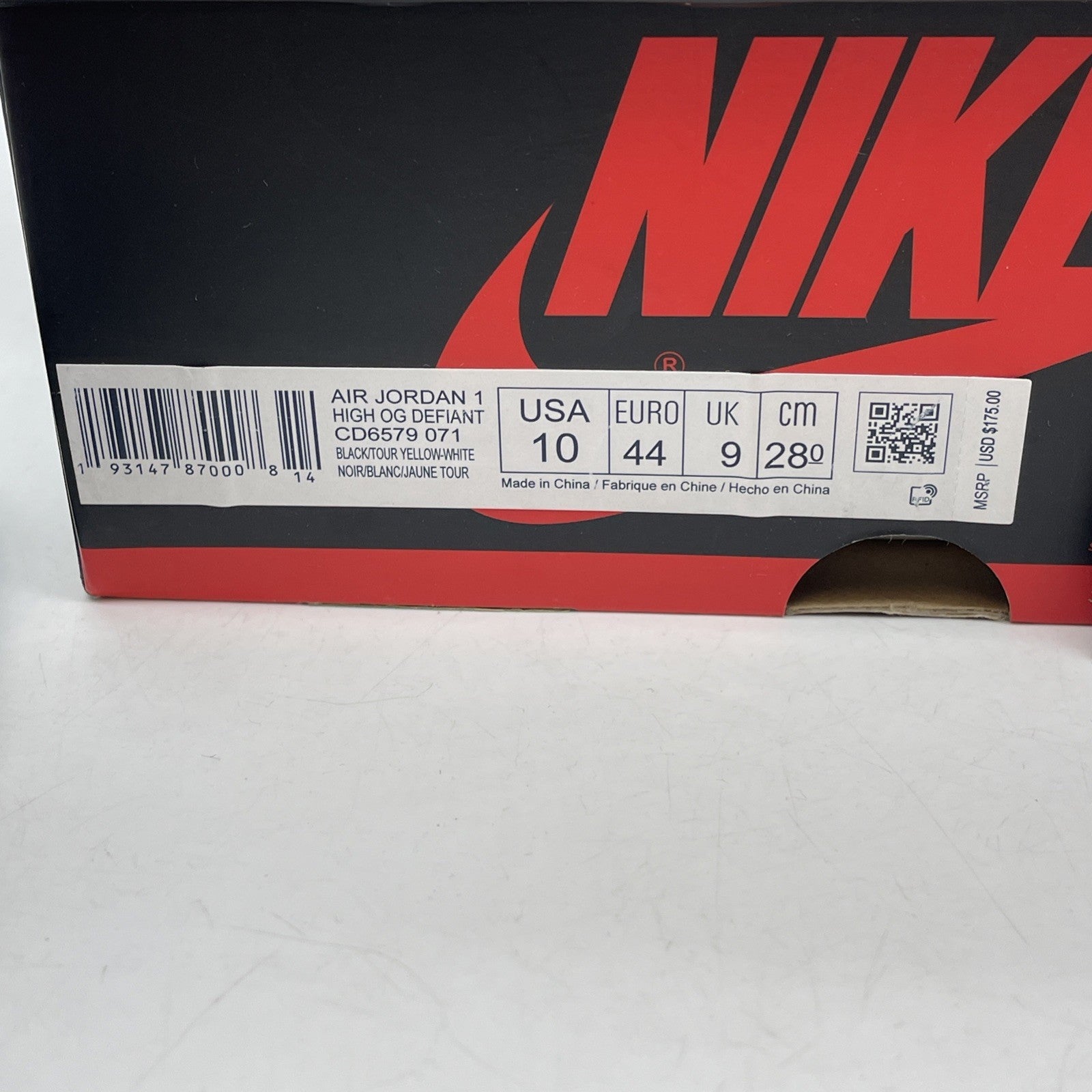 Size 10 - Air Jordan 1 Retro OG High Defiant Black White Leather (CD6579-071)
