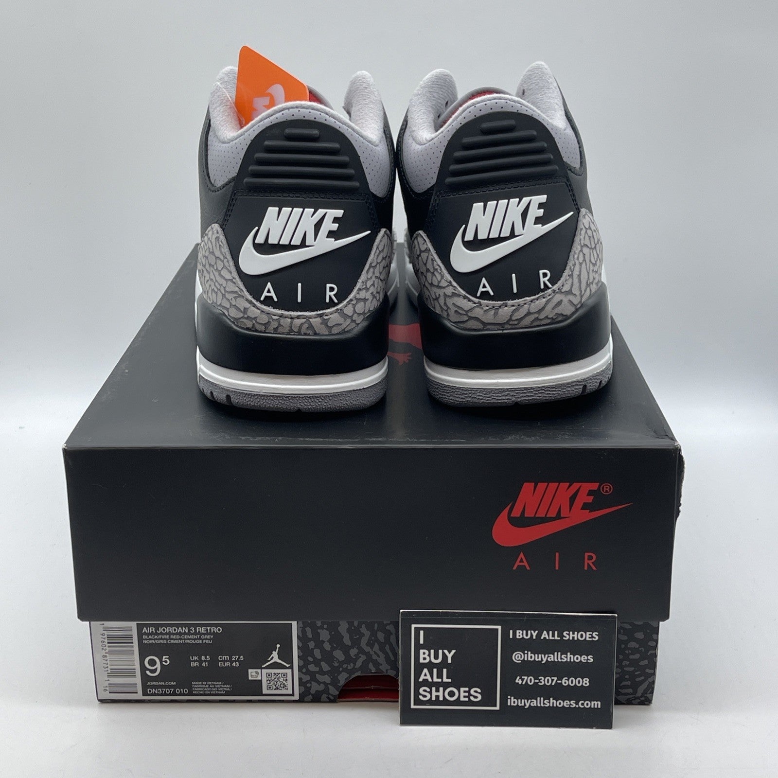 Size 9.5 - Air Jordan 3 Retro OG 2024 Black Cement Suede Leather (DN3707-010)