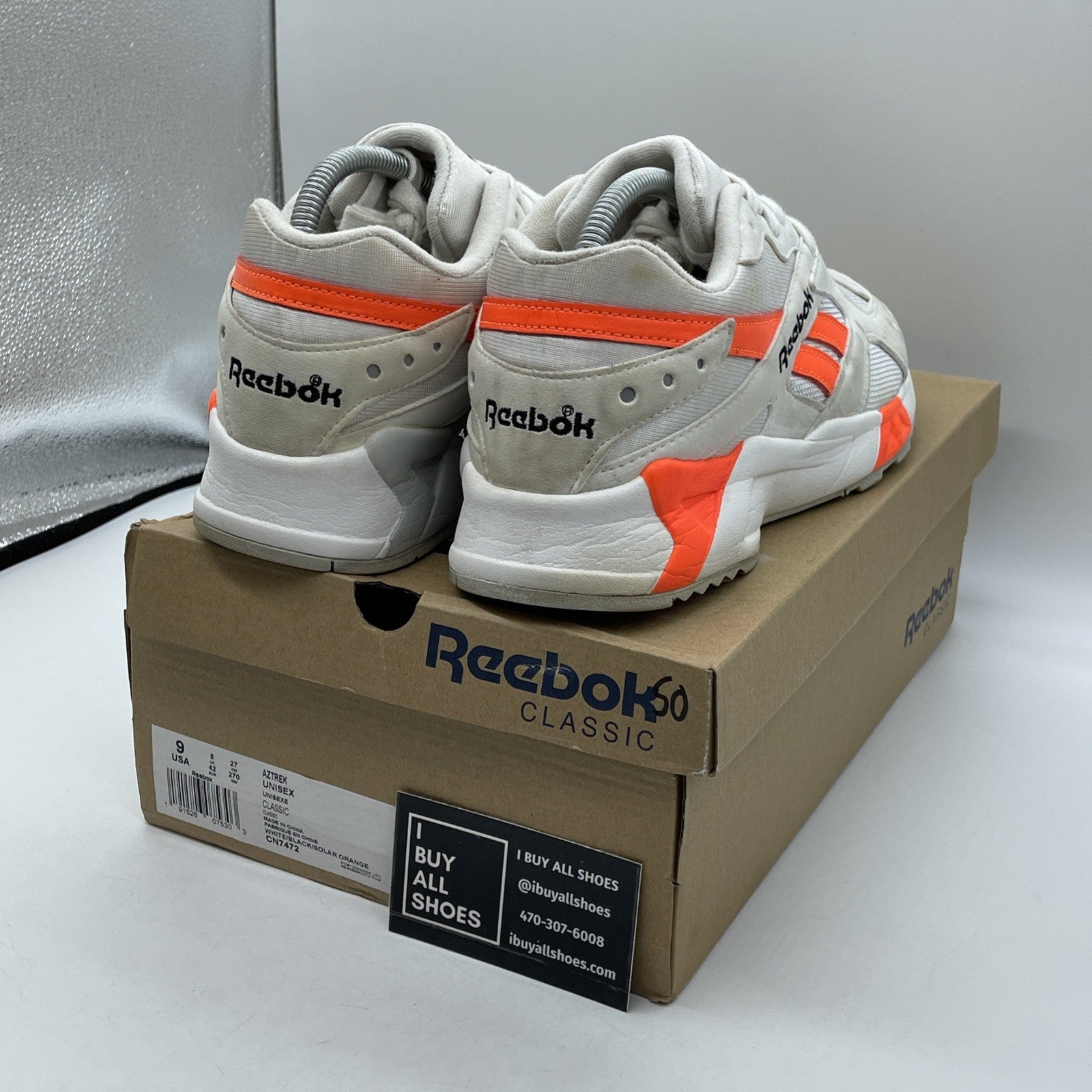 Size 9 - Reebok Aztrek Solar Orange White Grey Suede Leather (CN7472)