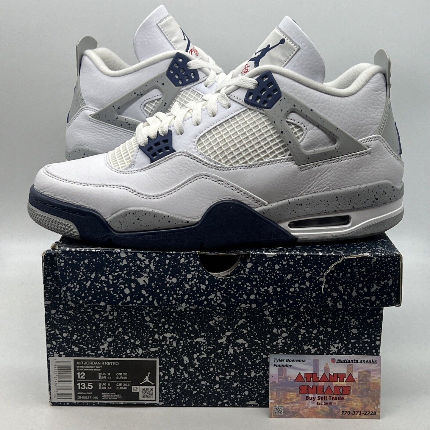 Size 12 - Jordan 4 Retro Mid Midnight Navy White Leather (DH6927-140)