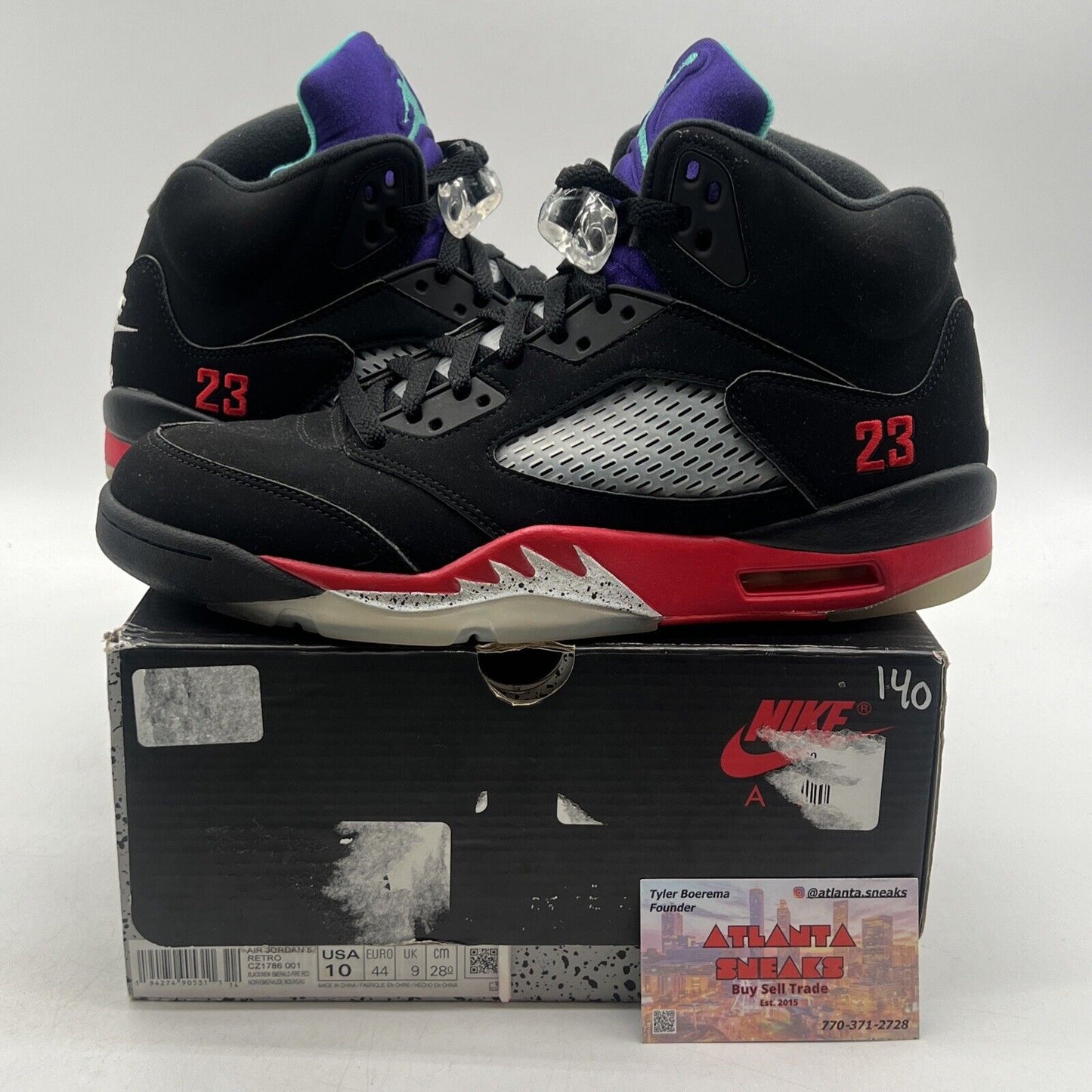 Size 10 - Jordan 5 Retro Top 3 Black 2020 Black Red Purple Aqua (CZ1786-001)