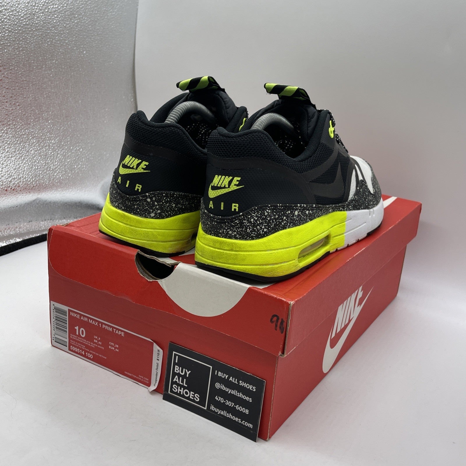 Size 10 - Nike Air Max 1 Night Run Black Grey Suede Leather (599514-100)