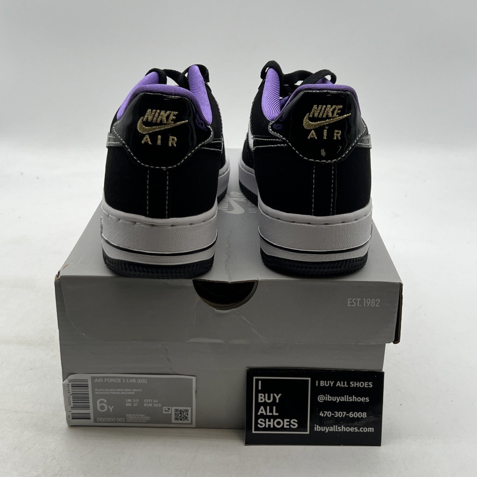 Size 6Y - Nike Air Force 1 Black White Purple (DQ0300-001)