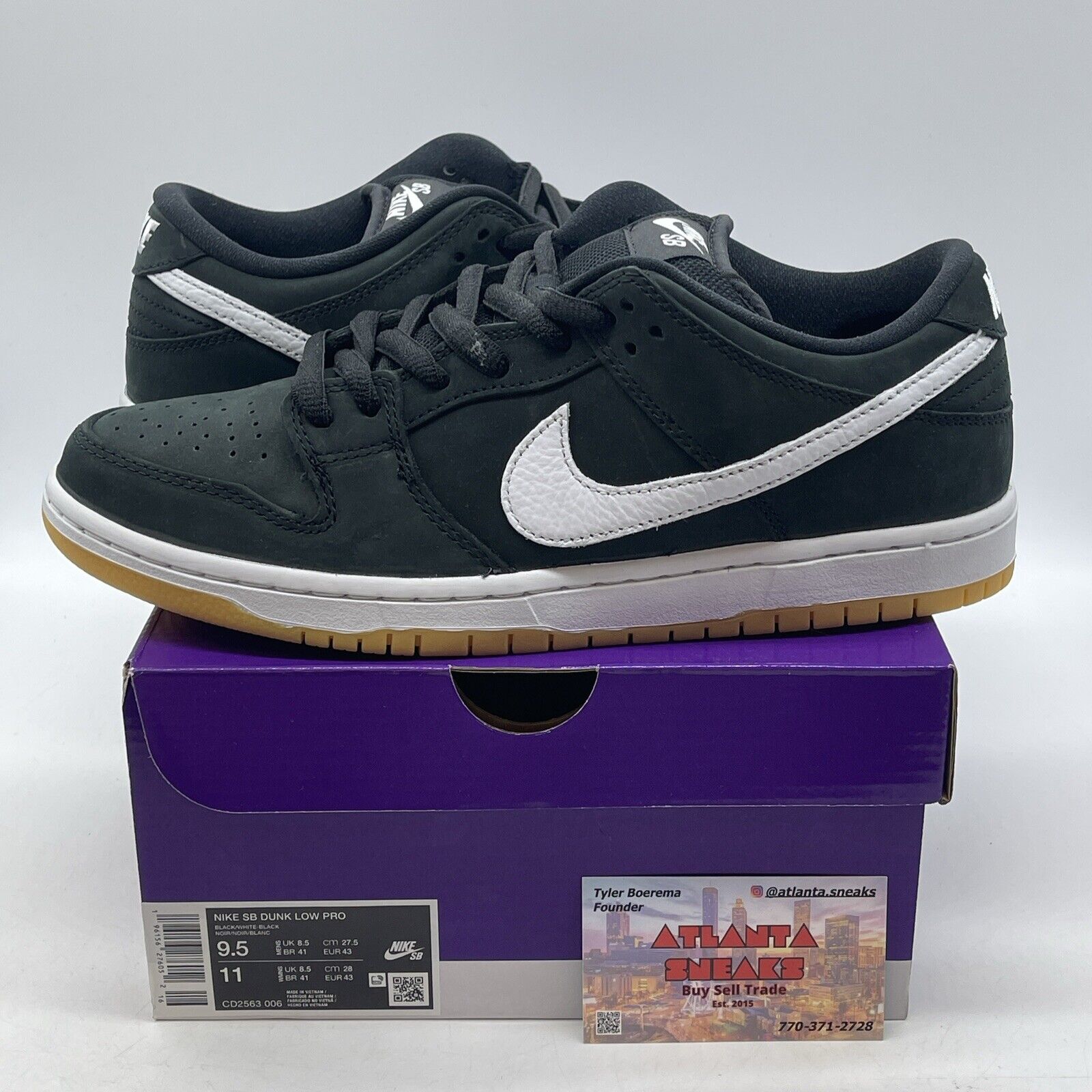 Size 9.5 - Nike Dunk Low SB Black Gum White Brown Suede (CD2563-006)