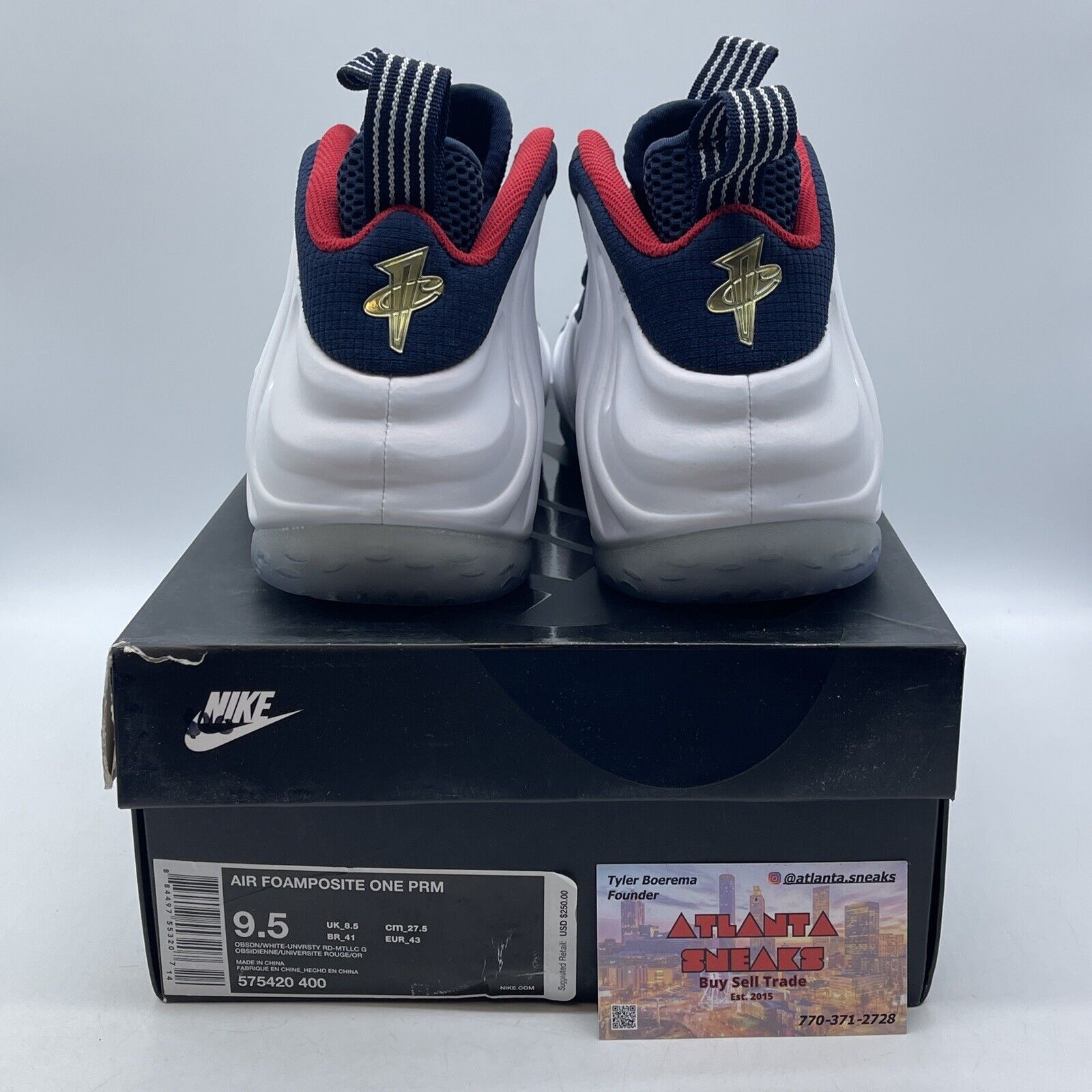 Size 9.5 - Nike Air Foamposite One PRM Olympic White Suede Leather (575420-400)