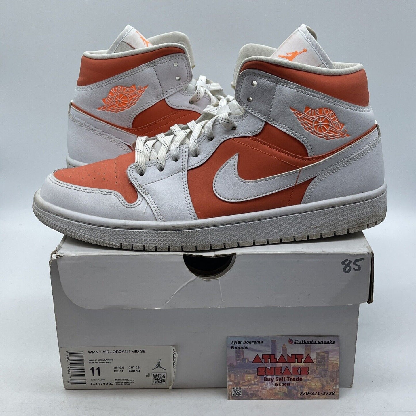 Size 10.5W- Air Jordan 1 SE Mid Bright Citrus Orange White Suede (CZ0774-800)