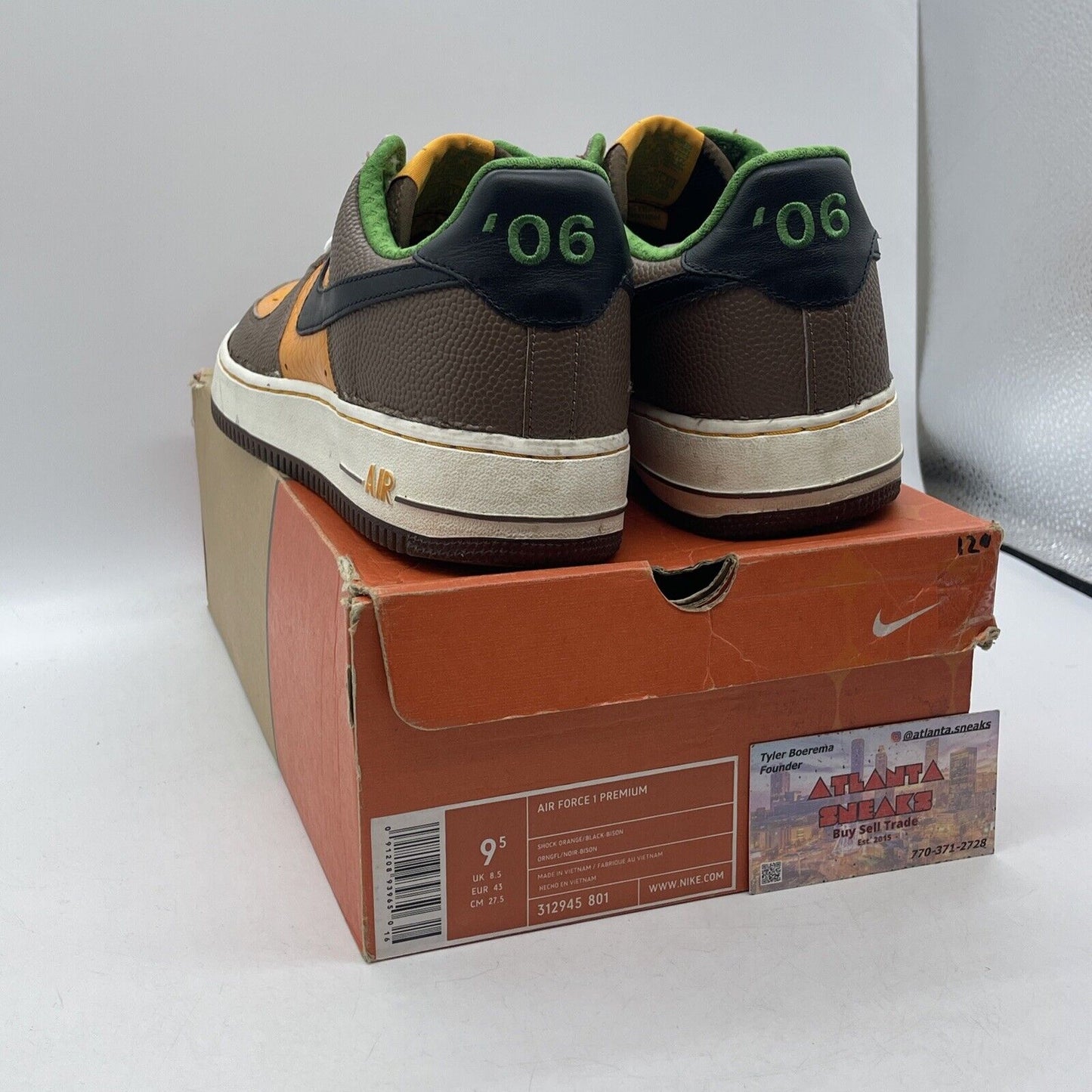 Size 9.5 - Nike Air Force 1 Premium Super Bowl Brown Black Leather (312945-801)