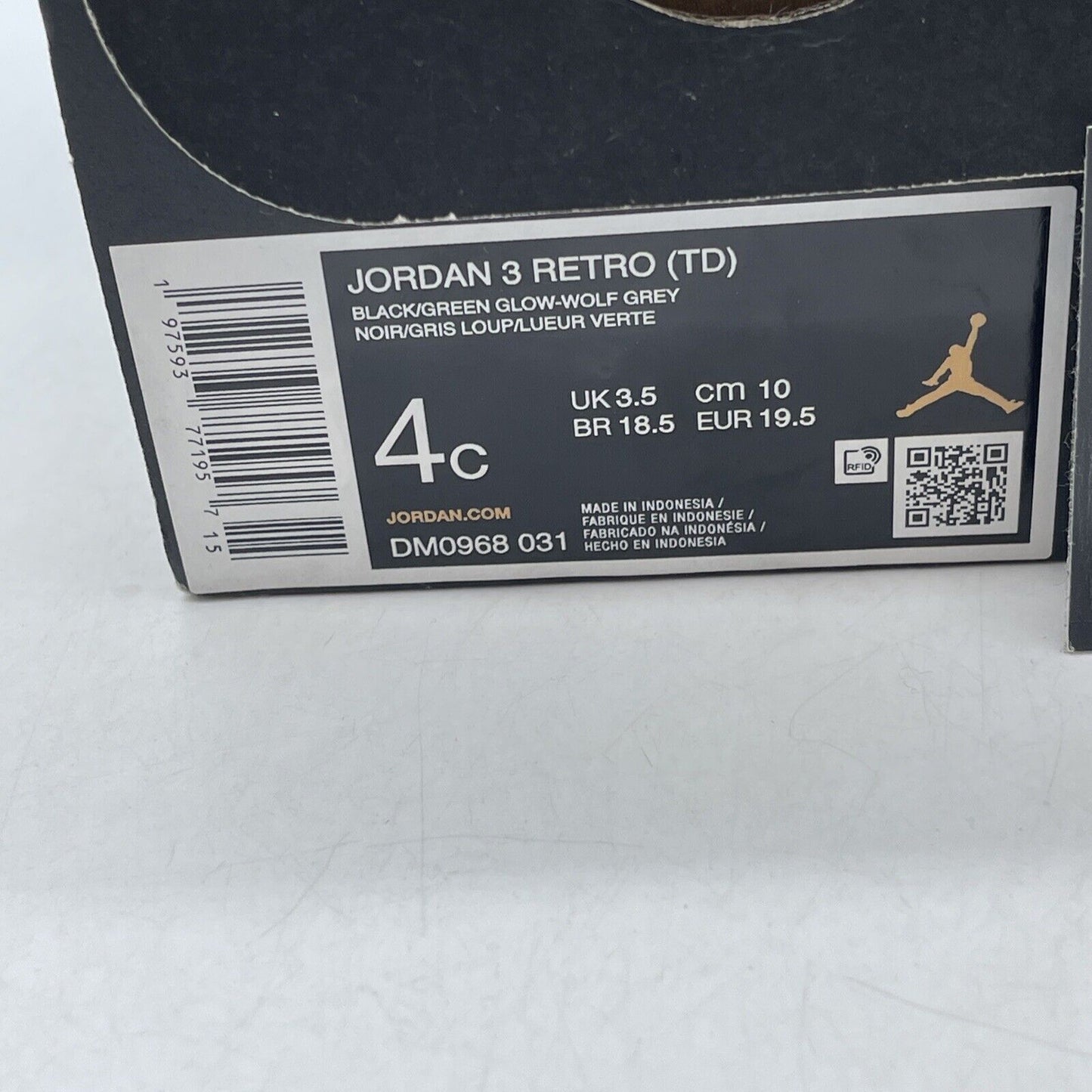 Size 4C - Toddler's Jordan 3 Retro Green Glow Grey Suede Leather (DM0968 031)
