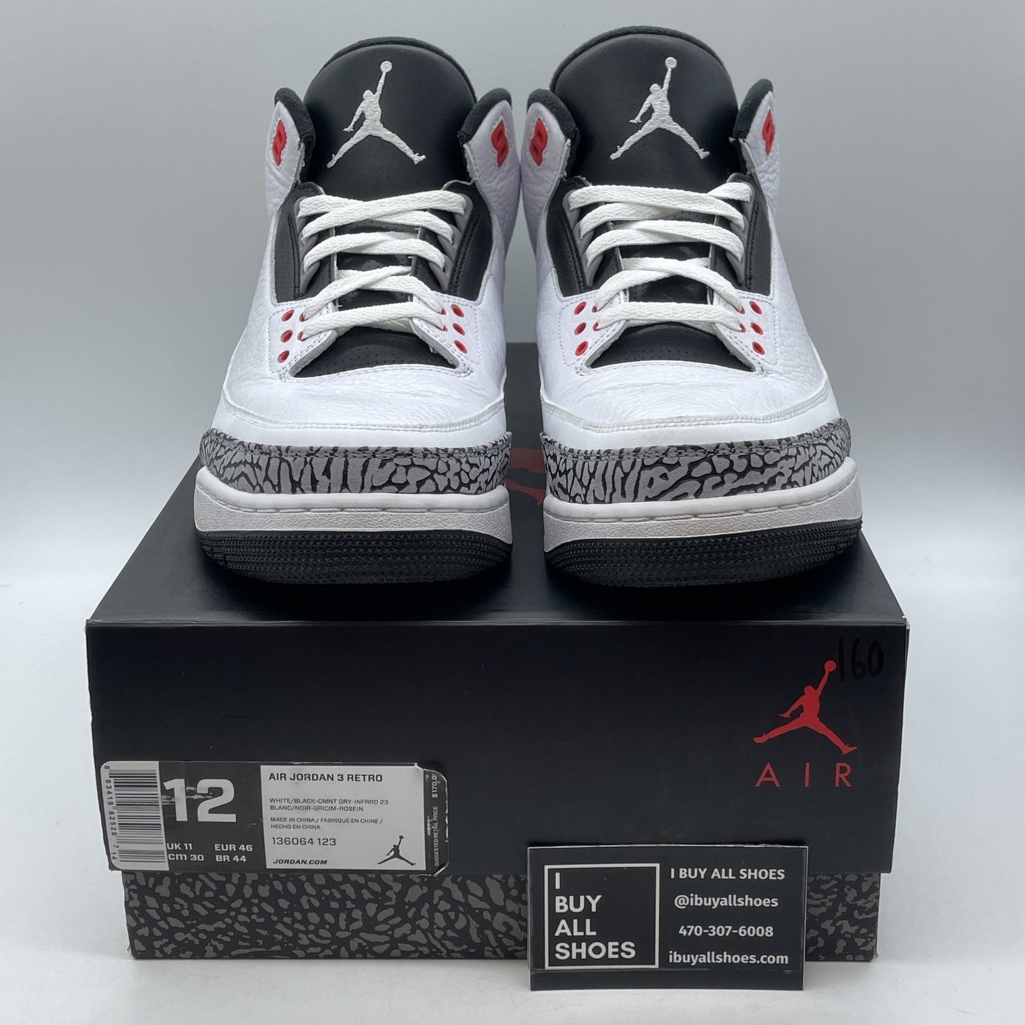 Size 12 - Air Jordan 3 Retro Infrared 23 White Black Grey Suede (136064-123)