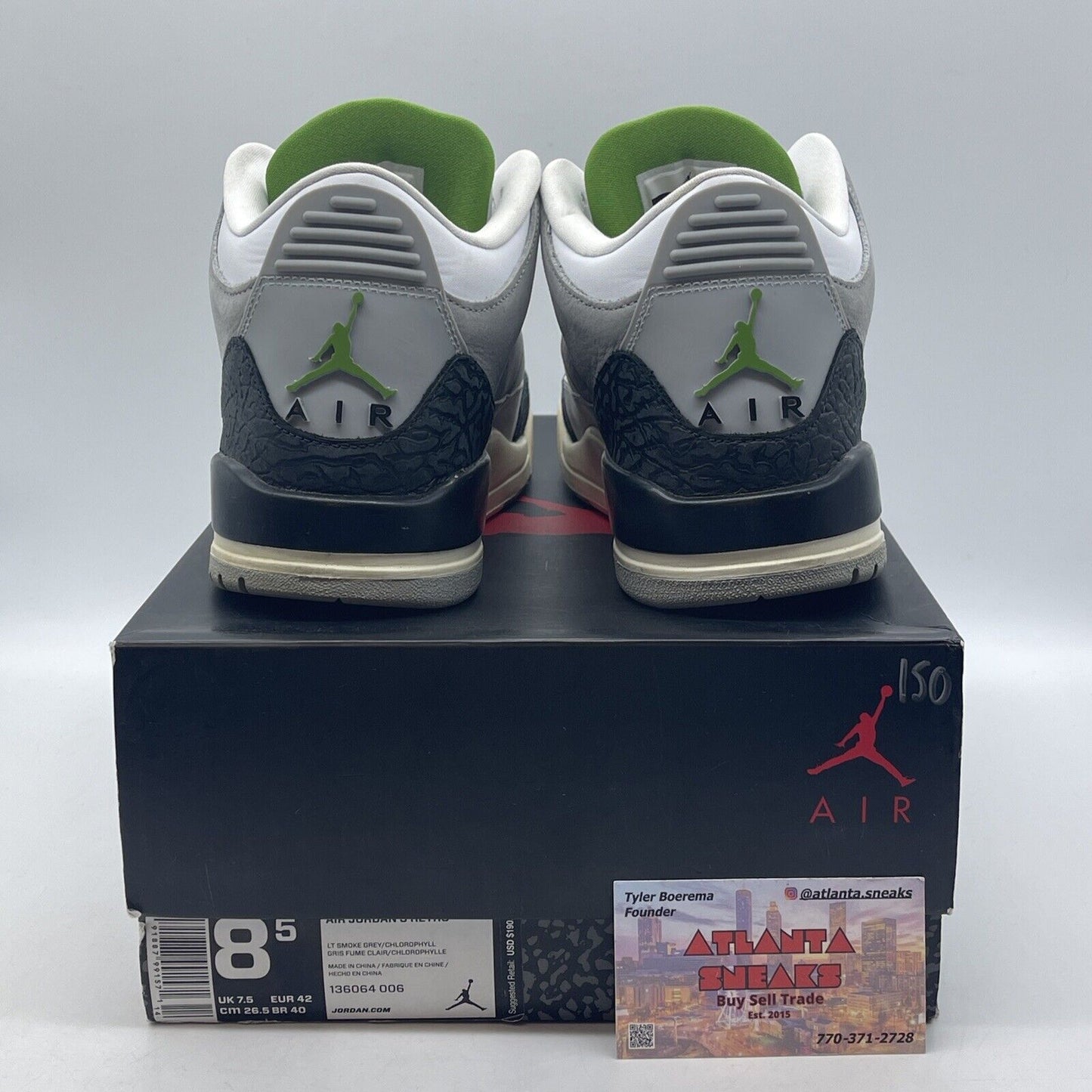 Size 8.5 - Air Jordan 3 Retro Chlorophyll White Black Gray Green (136064-006)