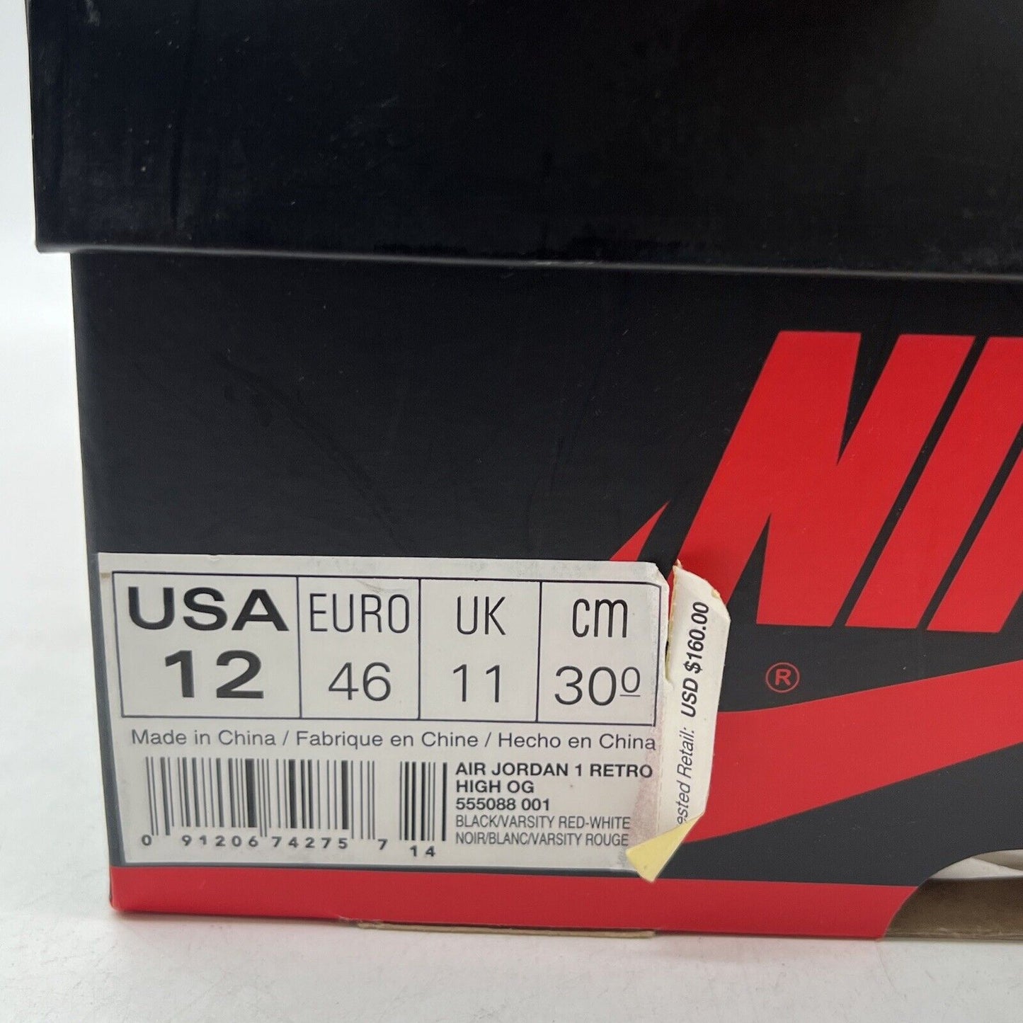 Size 12 - Air Jordan 1 Retro OG High Banned, Bred (555088-001)