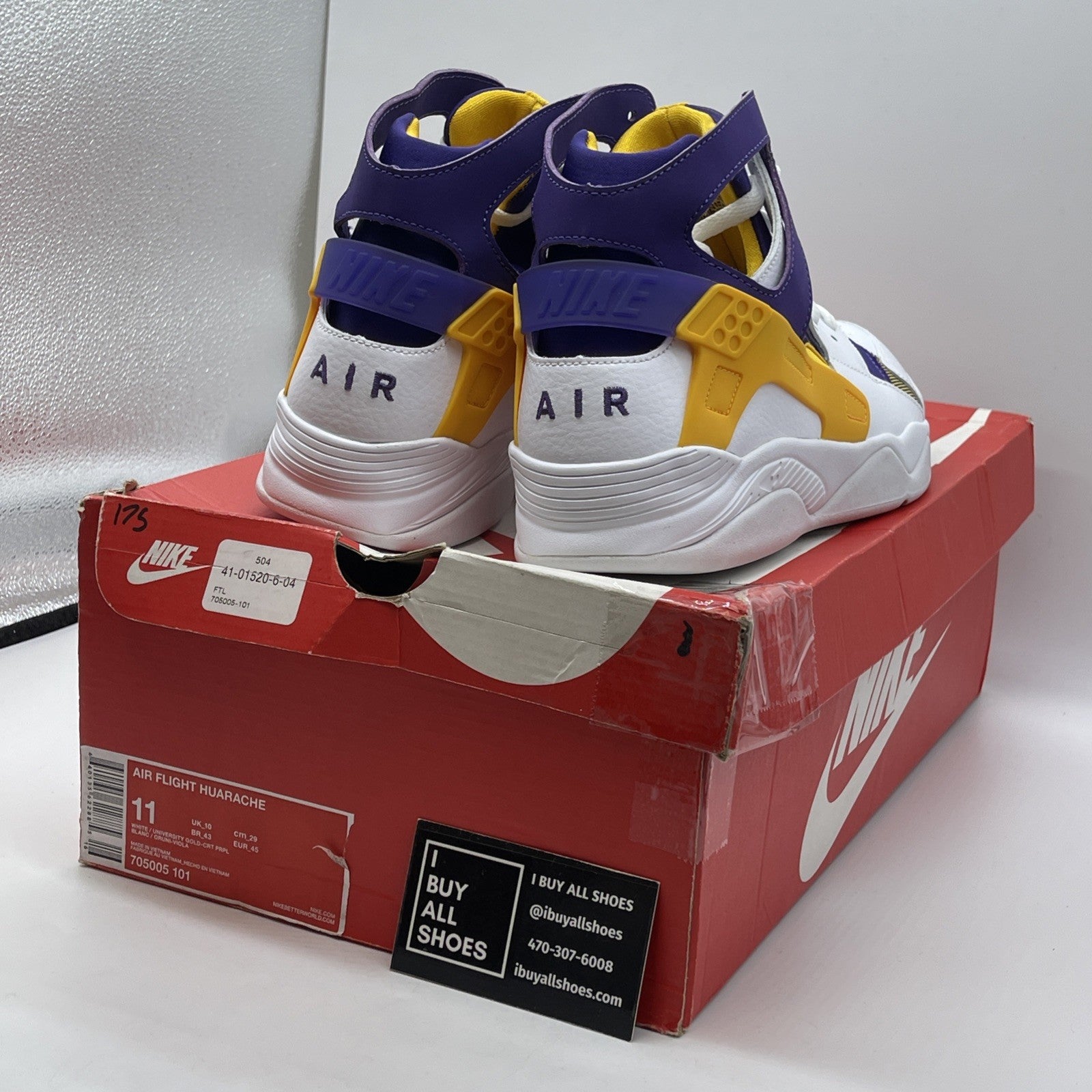 Size 11 - Nike Air Flight Huarache Lakers White Suede Leather (705005-101)
