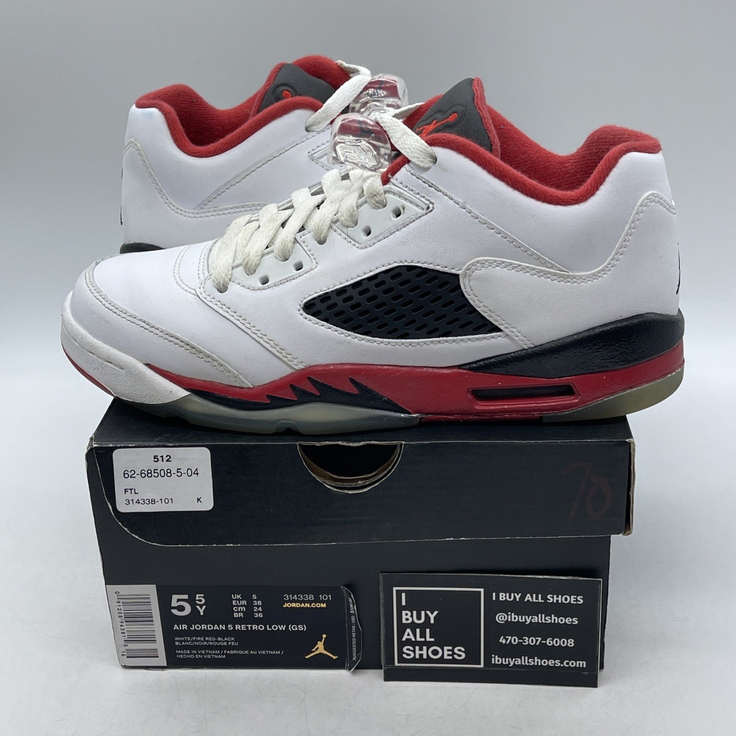 Size 5.5Y - Air Jordan 5 Retro 2016 Low Fire Red (314338-101)