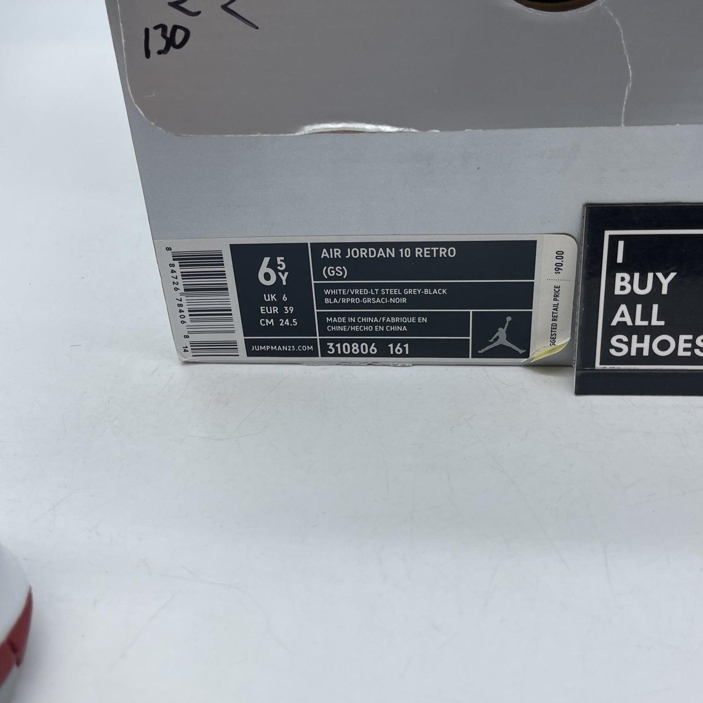 Size 6.5 (GS) - Air Jordan 10 Retro Mid White Red Grey (310806-161)