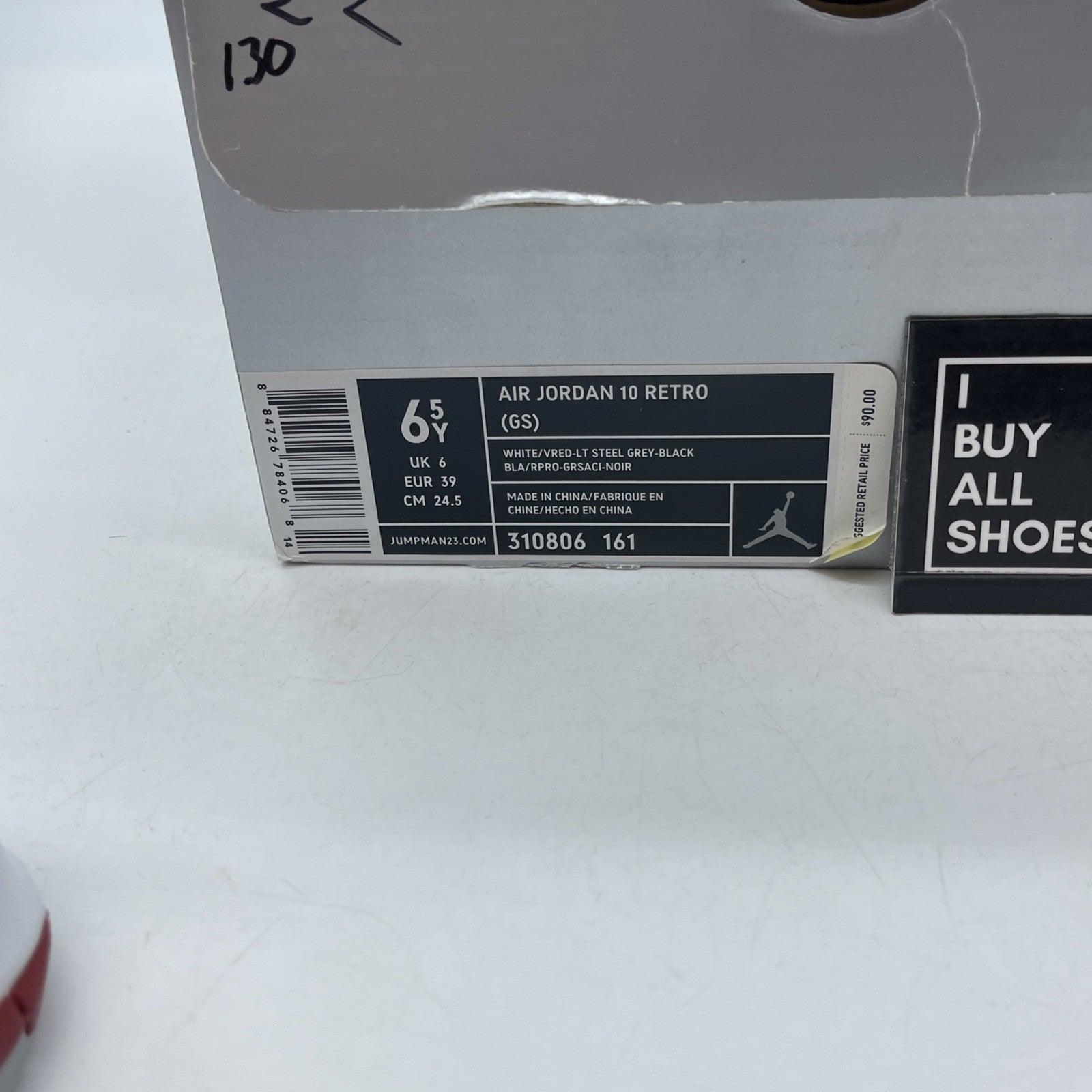 Size 6.5 (GS) - Air Jordan 10 Retro Mid White Red Grey (310806-161)