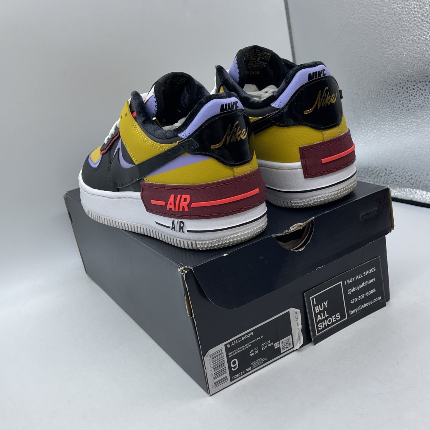 Size 9W - Nike Air Force 1 Shadow Dark Sulfur Black Yellow Leather (DO6114-700)