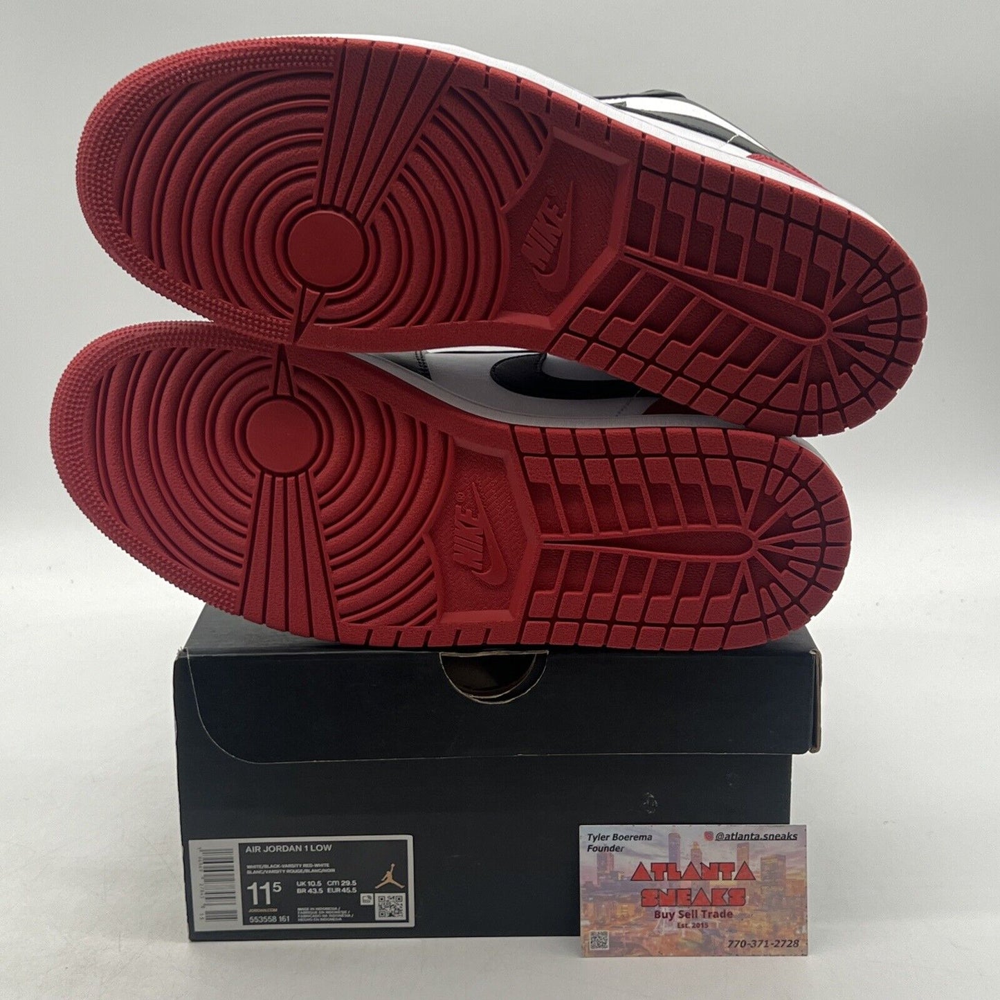 Size 11.5 - Air Jordan 1 Low Bred Toe 2.0 Black White Red Leather (553558-161)