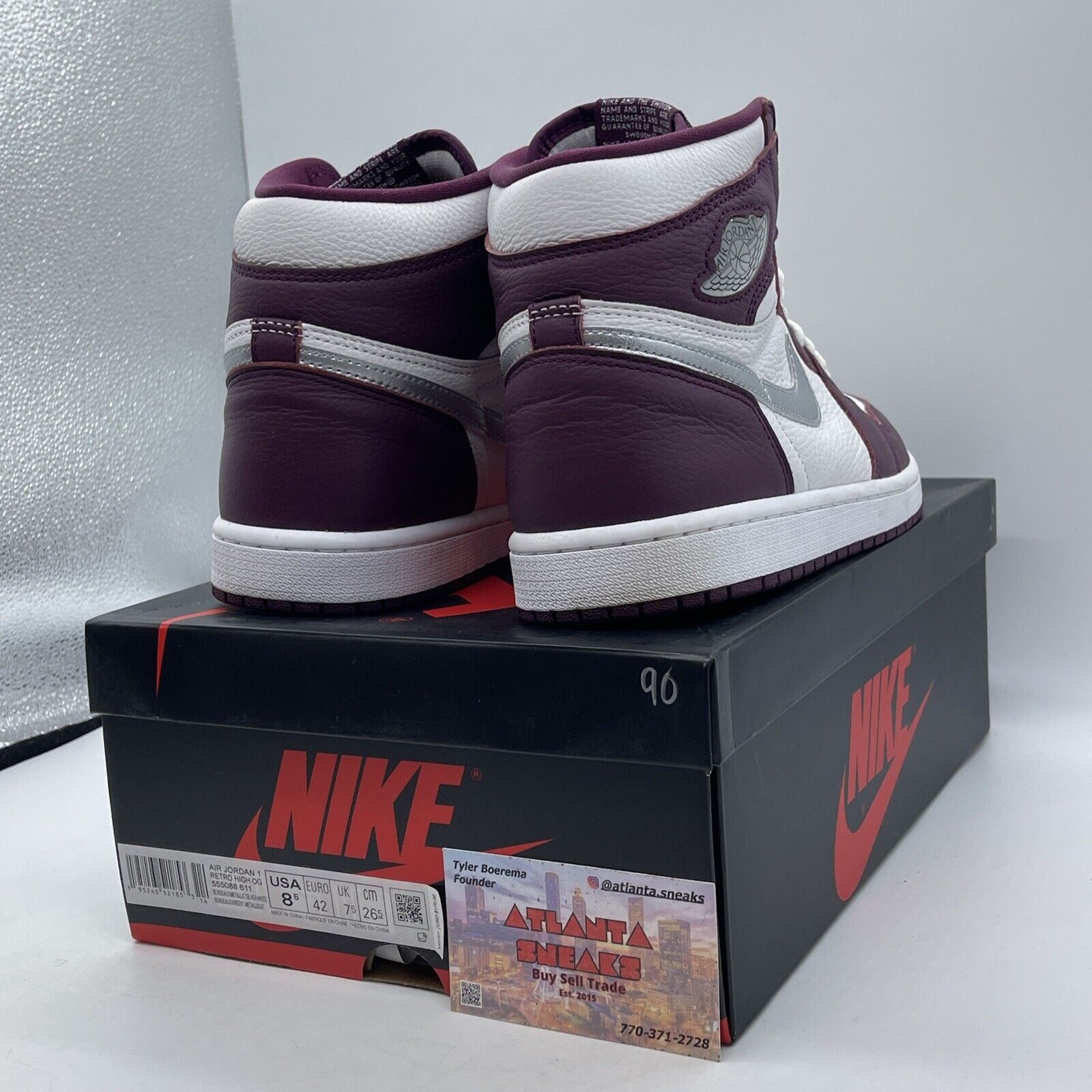 Size 8.5 - Jordan 1 Retro High OG Bordeaux Silver White Leather (555088-611)