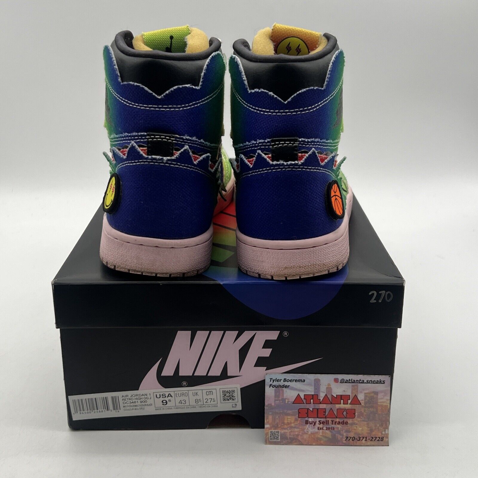 Size 9.5 - Jordan 1 Retro OG High x J Balvin Tie Dye Blue Red Green (DC3481-900)