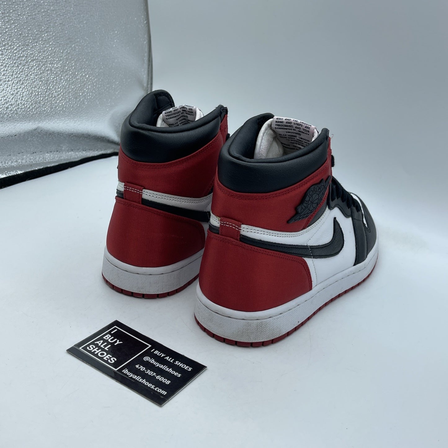 Size 11W - Air Jordan 1 Retro High Satin Black Toe (CD0461-016)