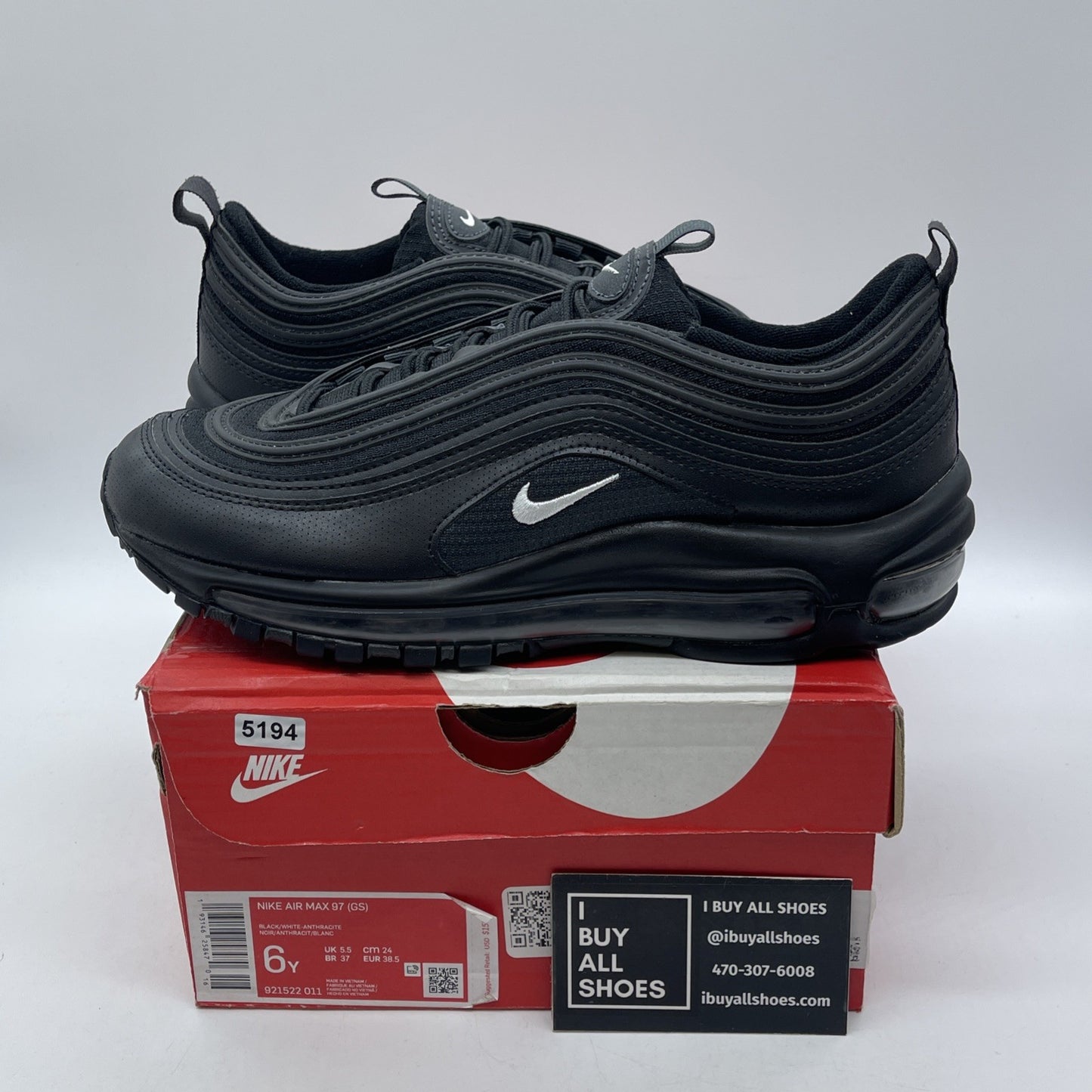 Size 6Y (GS) - Nike Air Max 97 Low Black  Suede Leather (921522-011)