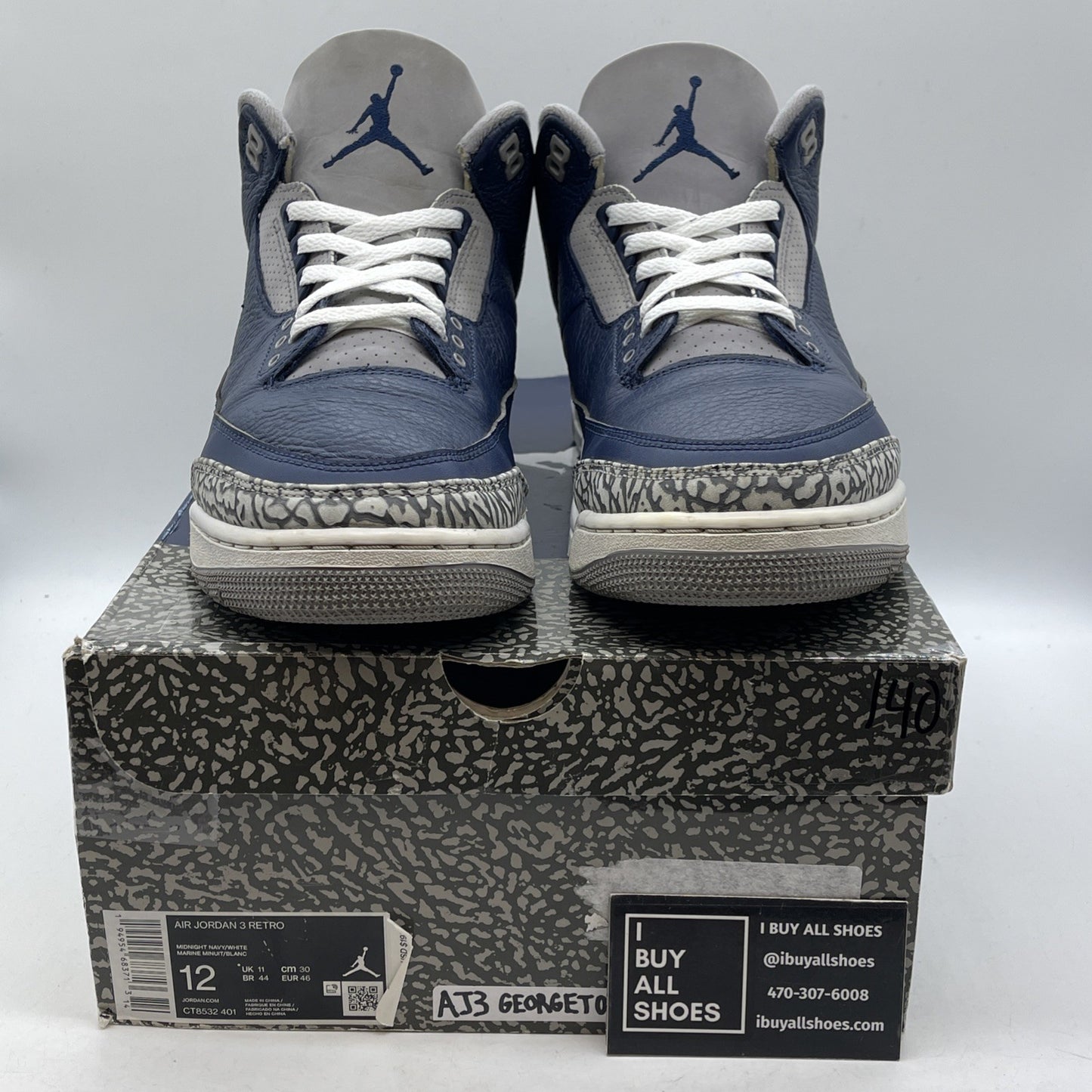Size 12 - Jordan 3 Retro Blue Obsidian White Leather (CT8532-401)