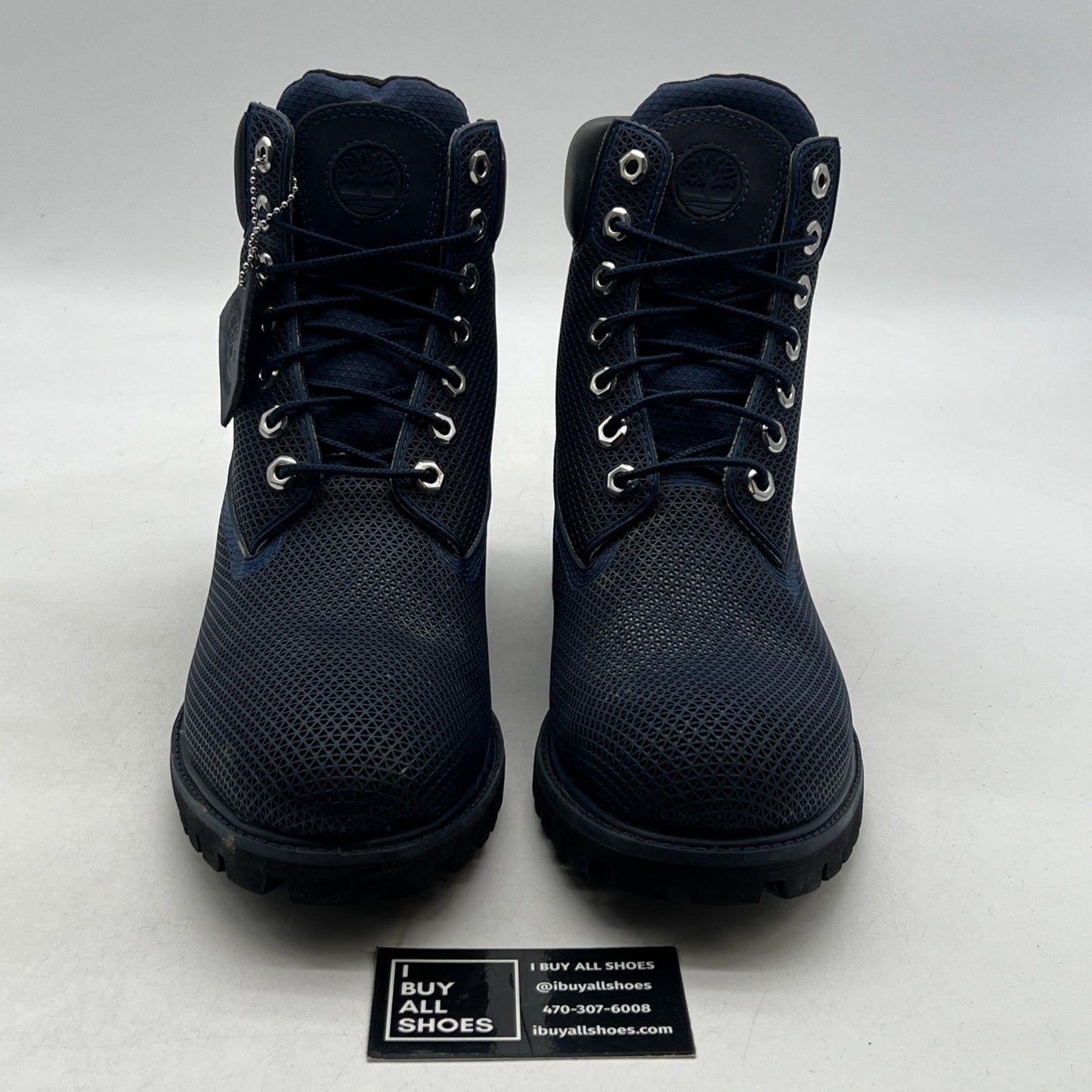 Size 10 - Timberland Fabric Mesh Navy Blue Lace Up High Top Boots Leather Blue
