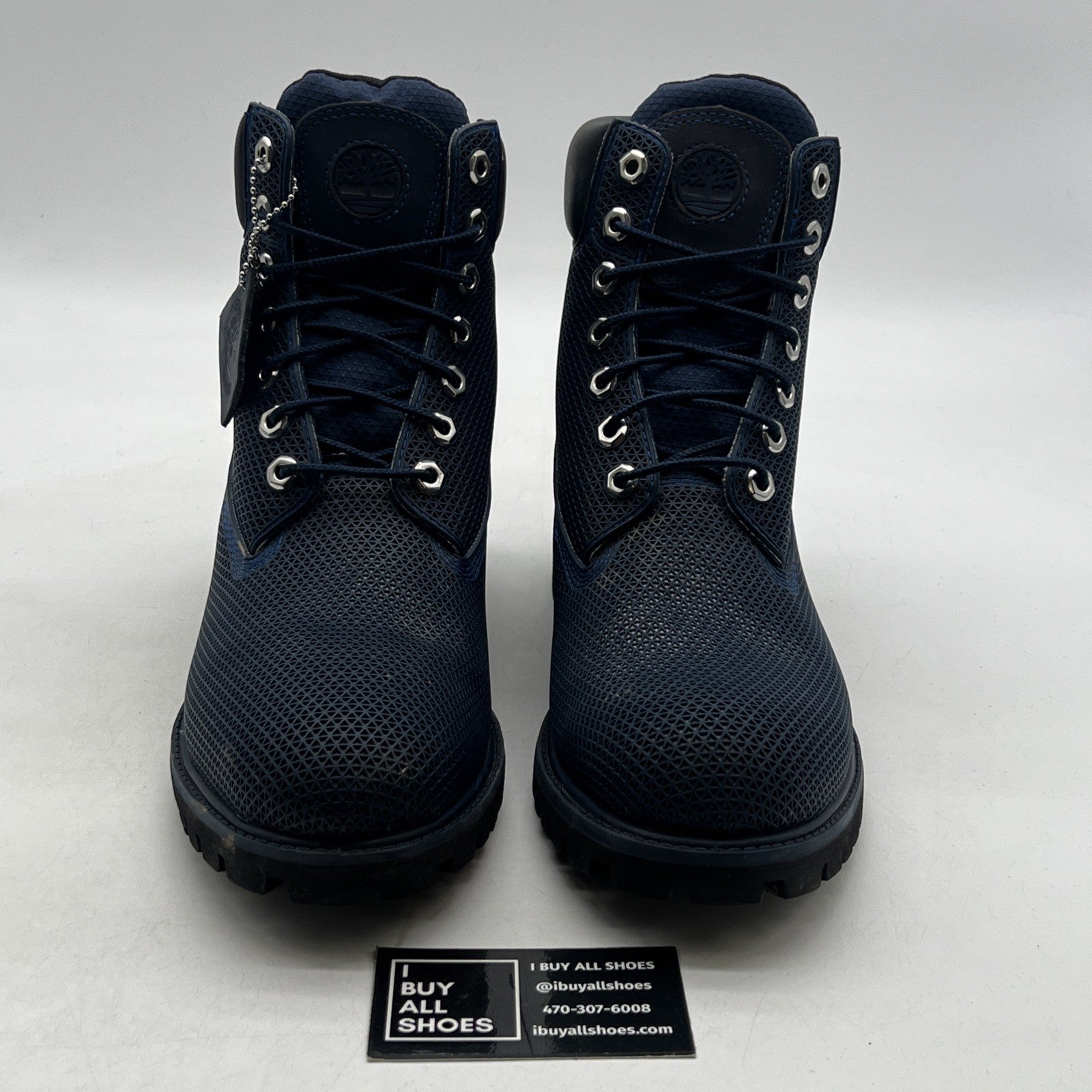Size 10 - Timberland Fabric Mesh Navy Blue Lace Up High Top Boots Leather Blue