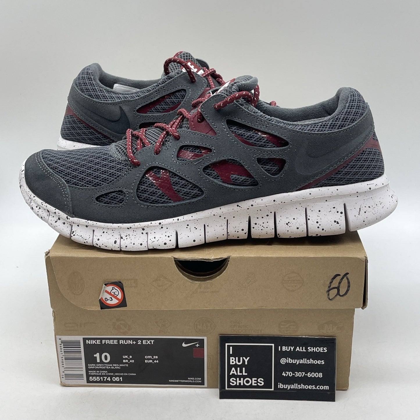 Size 10 - Nike Free Run 2 gray and crimsom red (555174-061)