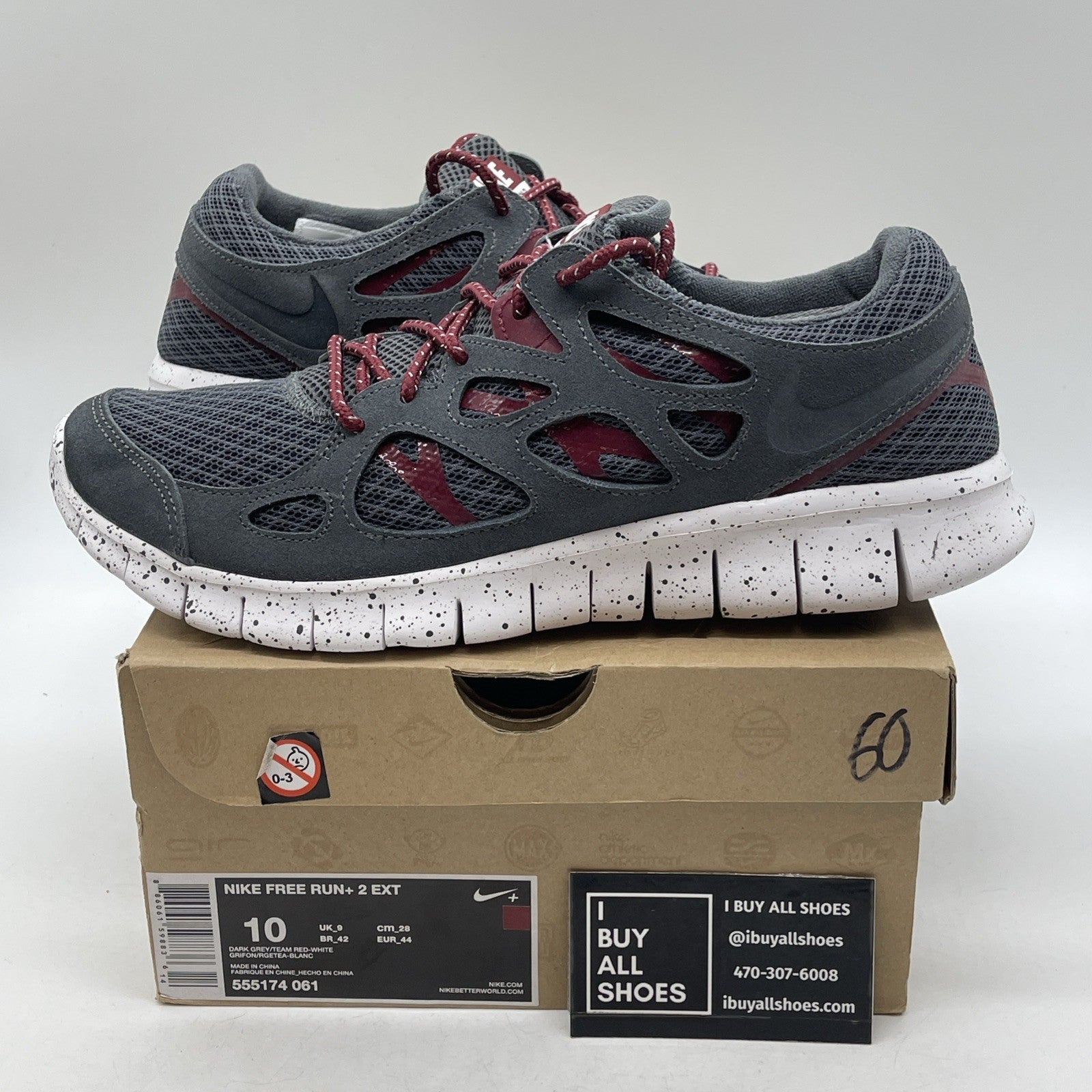 Size 10 - Nike Free Run 2 gray and crimsom red (555174-061)
