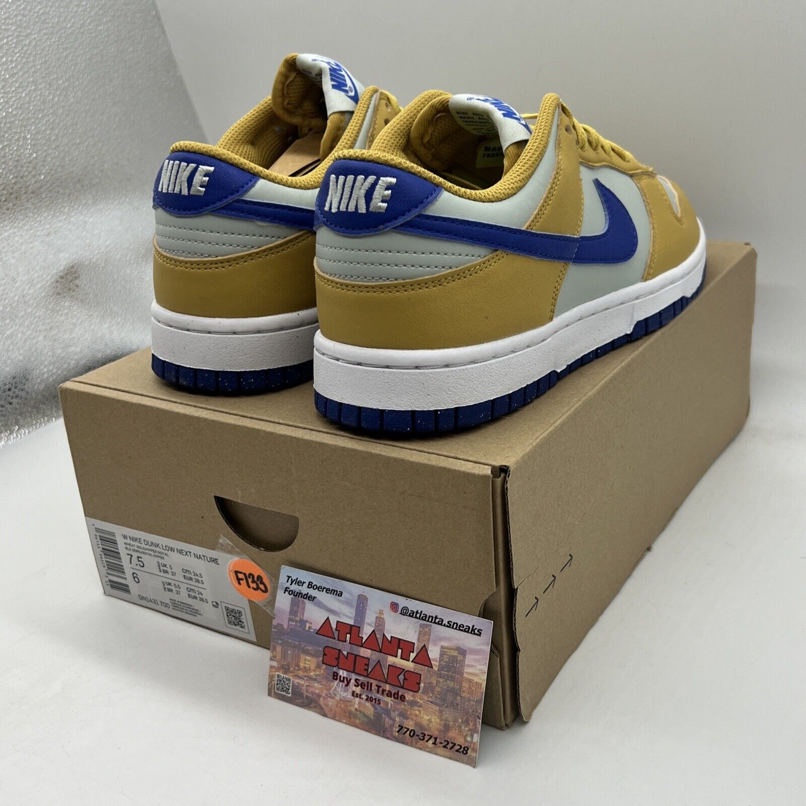 WMNS SZ 7.5 NIKE DUNK LOW NEXT NATURE WHEAT GOLD HYPER ROYAL (DN1431-700) Og All