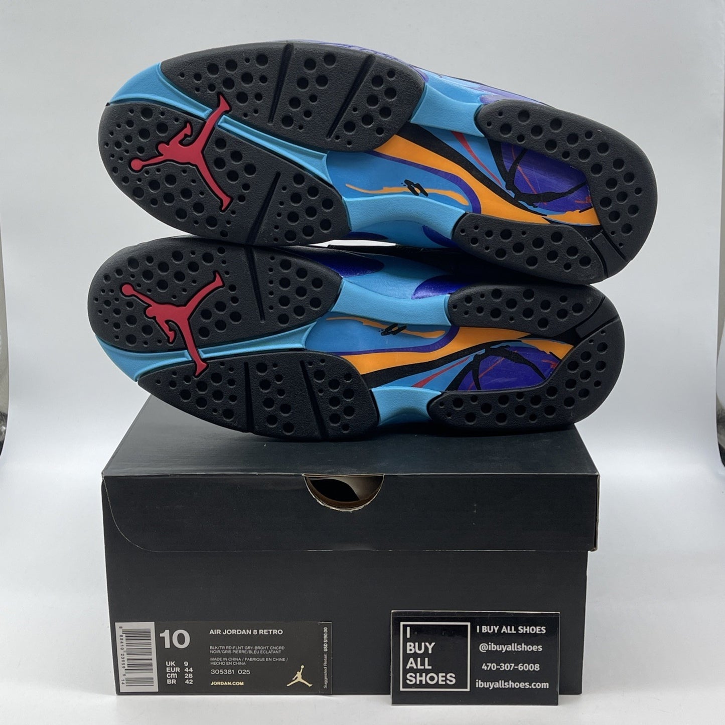 Size 10 - Jordan 8 Retro Aqua 2015 Black Grey Suede (305381-025)
