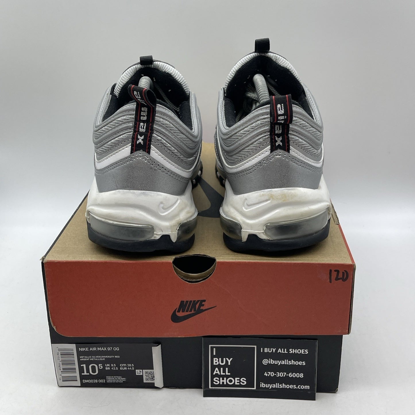 Size 10.5 - Nike Air Max 97 OG Silver Bullet Grey White Leather (DM0028-002)