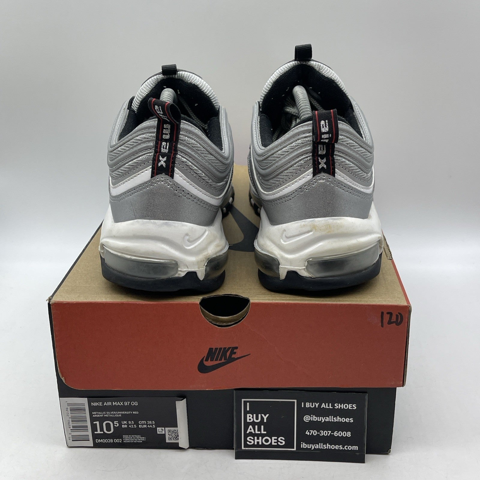 Size 10.5 - Nike Air Max 97 OG Silver Bullet Grey White Leather (DM0028-002)