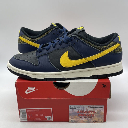 Size 11 - Nike Dunk Low Vintage Michigan Black Blue Yellow Leather (FZ4014-010)