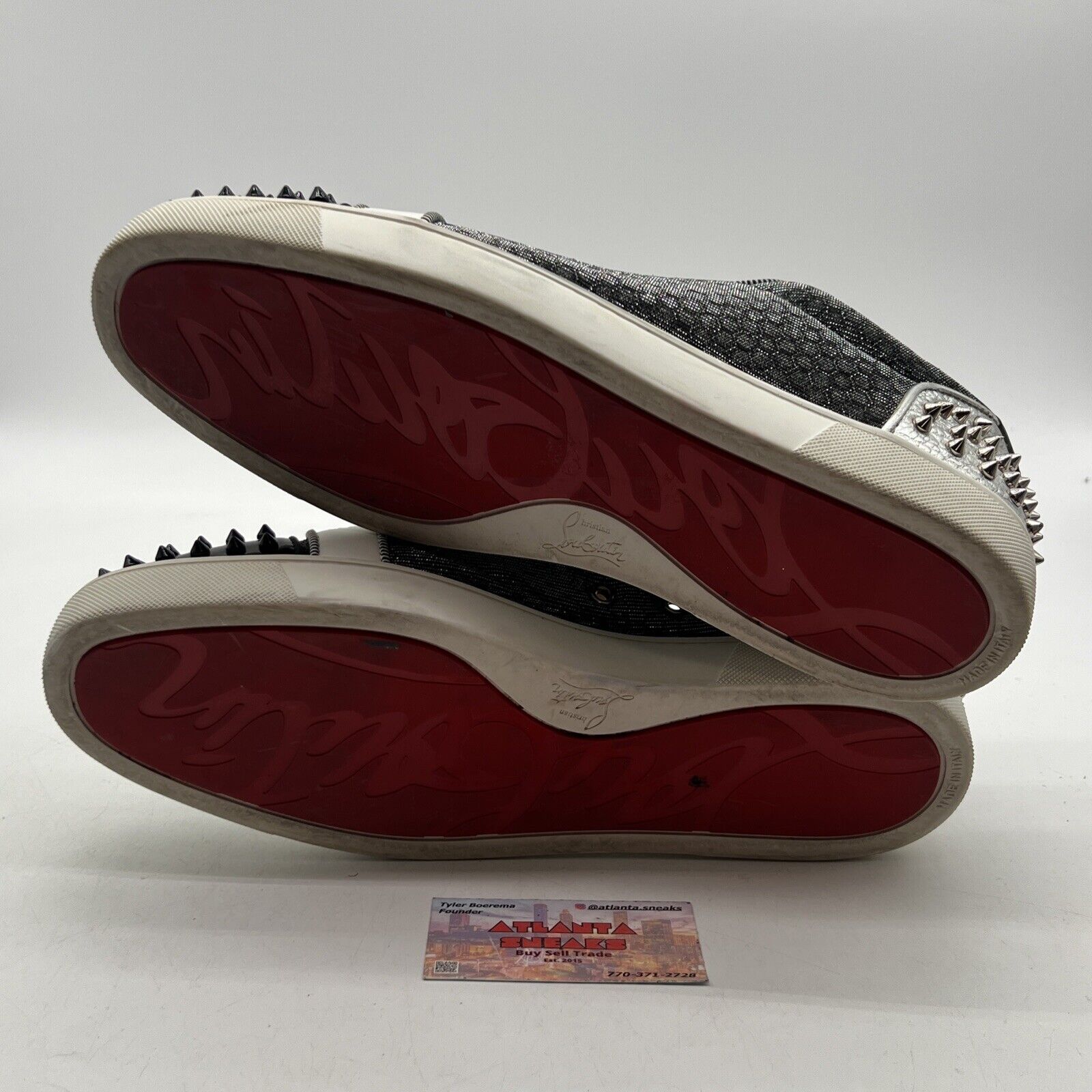 Size 13 - Christian Louboutin Seavaste 2 Orlato Flat Silver Black (3220748CMA3)