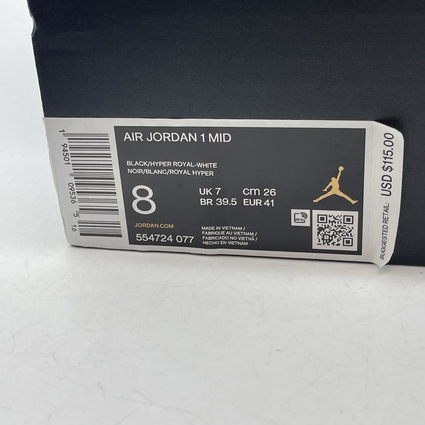 Size 8 - Jordan 1 Mid Hyper Royal Black Blue Leather (554724-077)