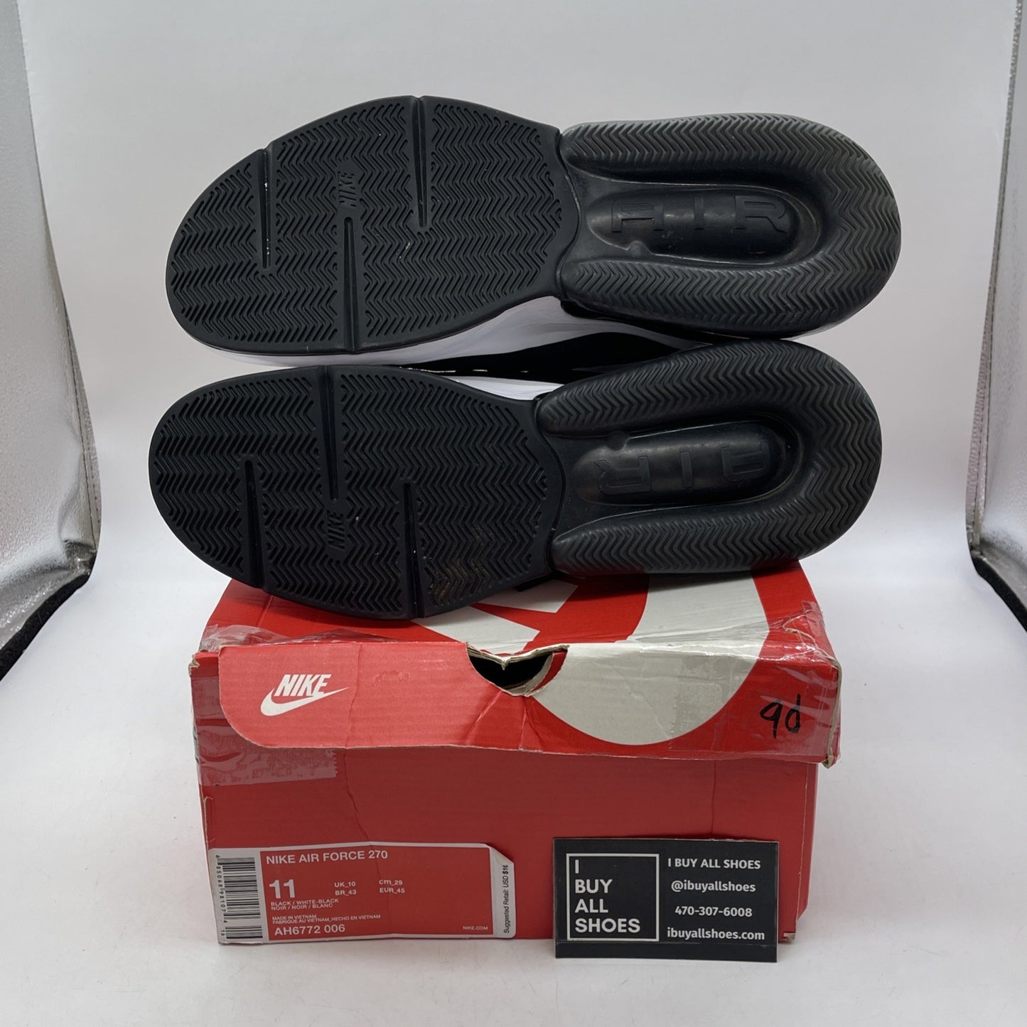 Size 11 - Nike Air Force 270 Black White Suede Leather (AH6772-006)