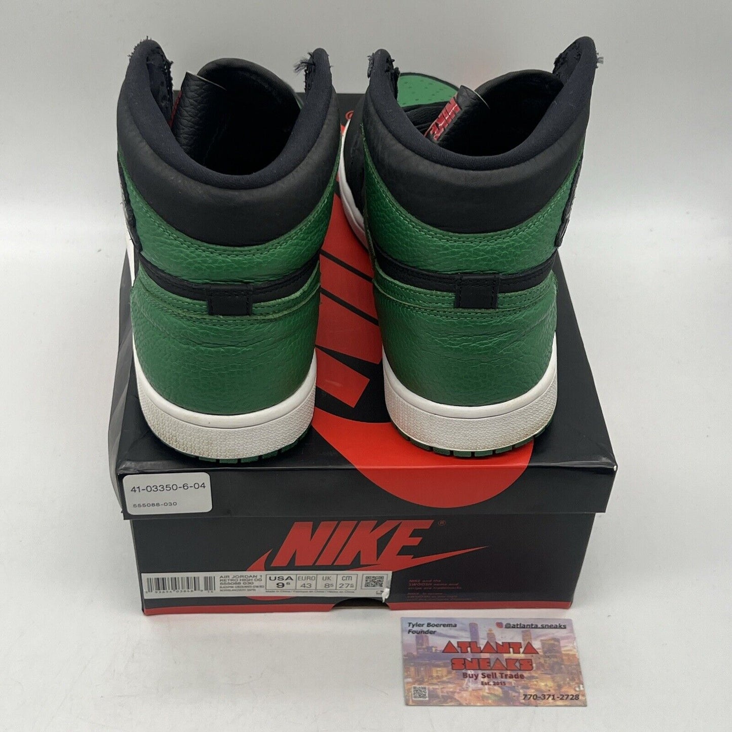 Size 9.5 - Jordan 1 Retro OG High Pine Green 2.0 Black White Green Red Leather