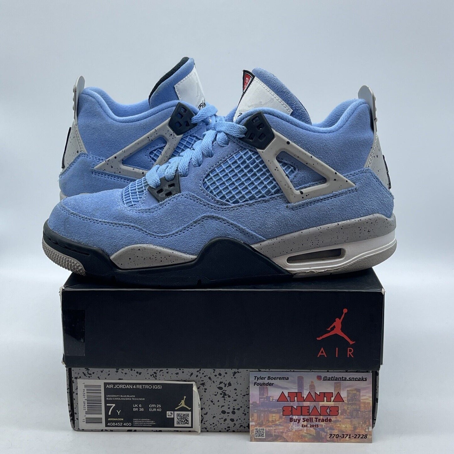 Size 7 - Jordan 4 Retro Black Tech Grey University Blue White 2021 (408452-400)