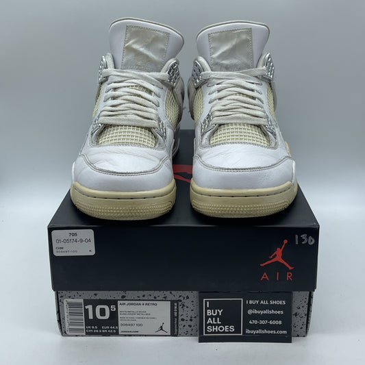 Size 10.5 - Jordan 4 Retro Mid Pure Money White Silver Leather (308497-100)