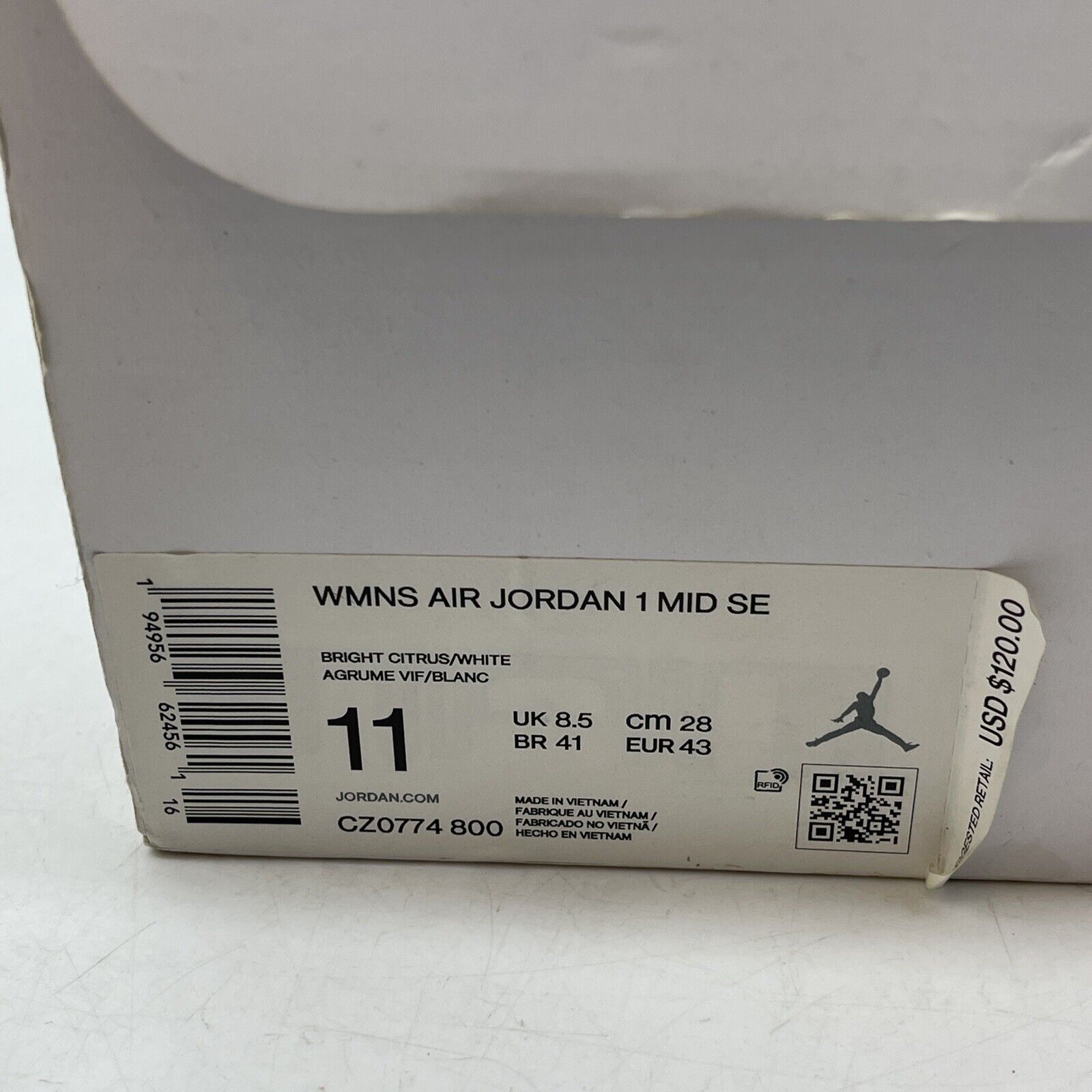 Size 10.5W- Air Jordan 1 SE Mid Bright Citrus Orange White Suede (CZ0774-800)