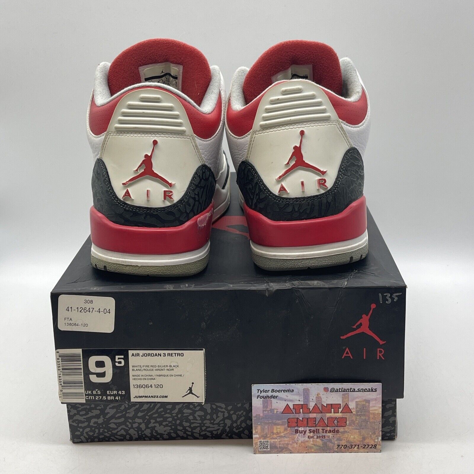 Size 9.5 - Air Jordan 3 Retro Fire Red White Leather Grey Suede (136064-120)