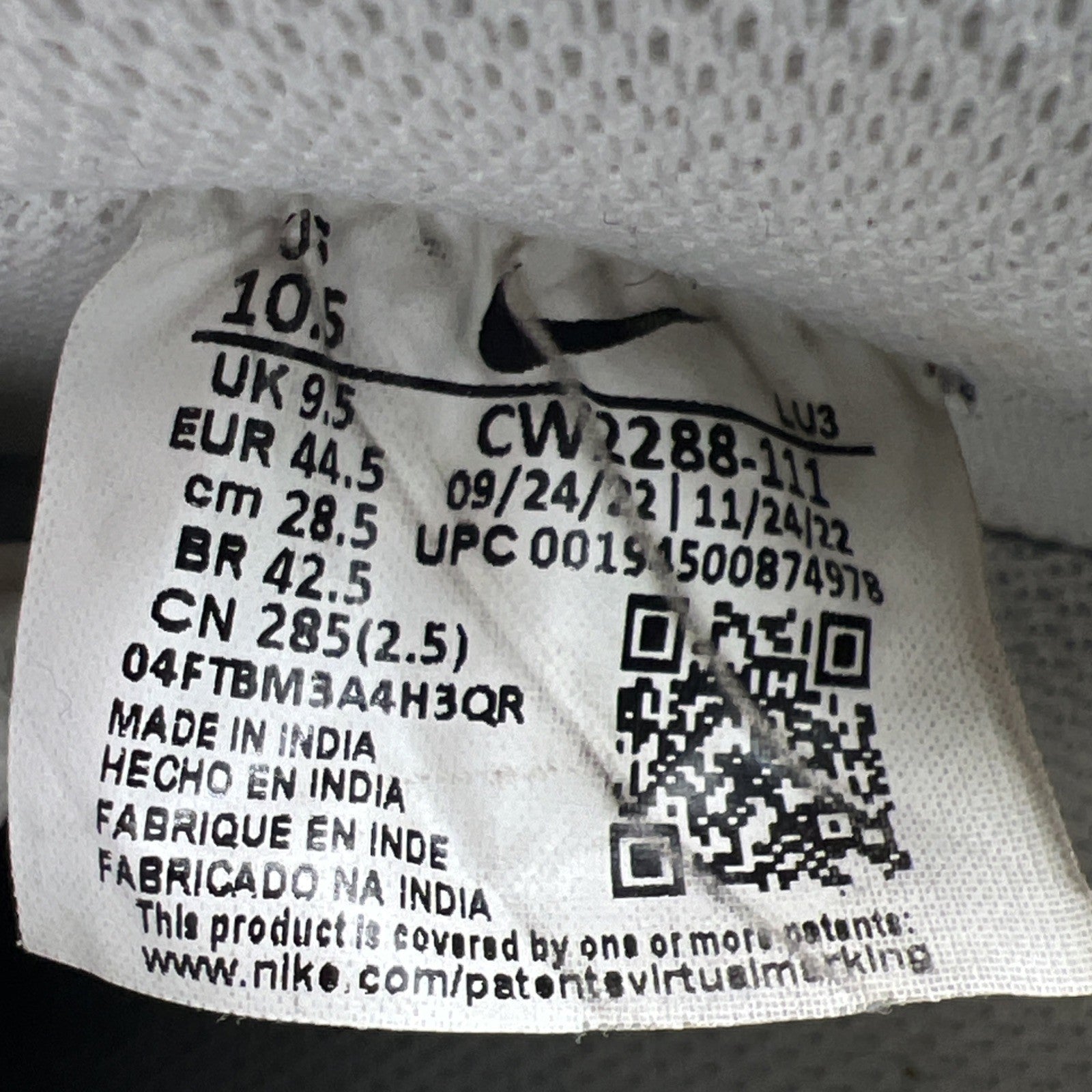 Size 10.5 - Nike Air Force 1 '07 Low Triple White (CW2288-111)