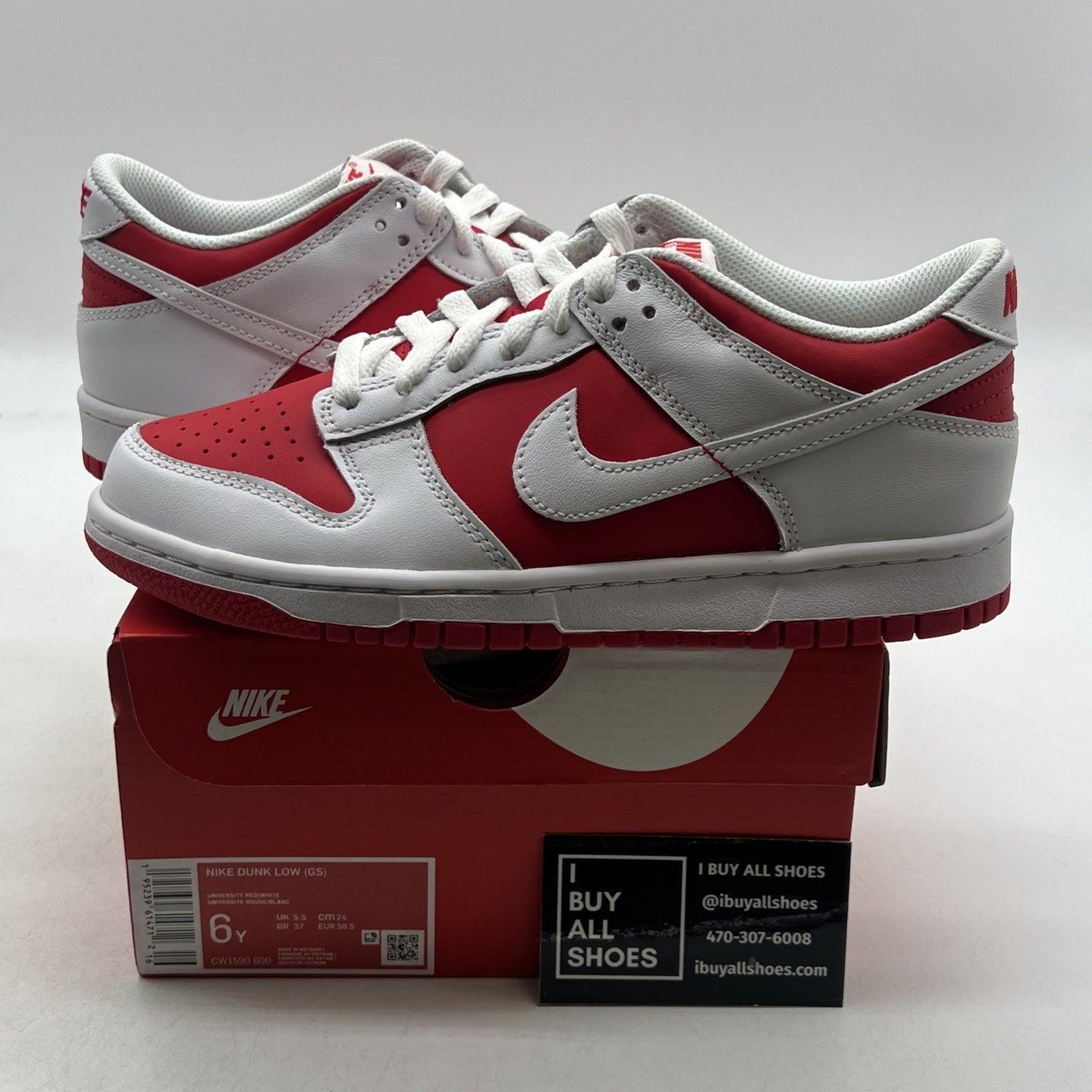 Size 6Y - Nike Dunk Low Shoes Youth White University Red GS (CW1590-600)