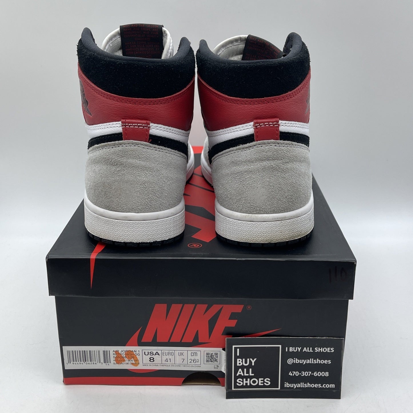 Size 8 - Jordan 1 Retro High OG Smoke Gray Red White Suede Leather (555088-126)