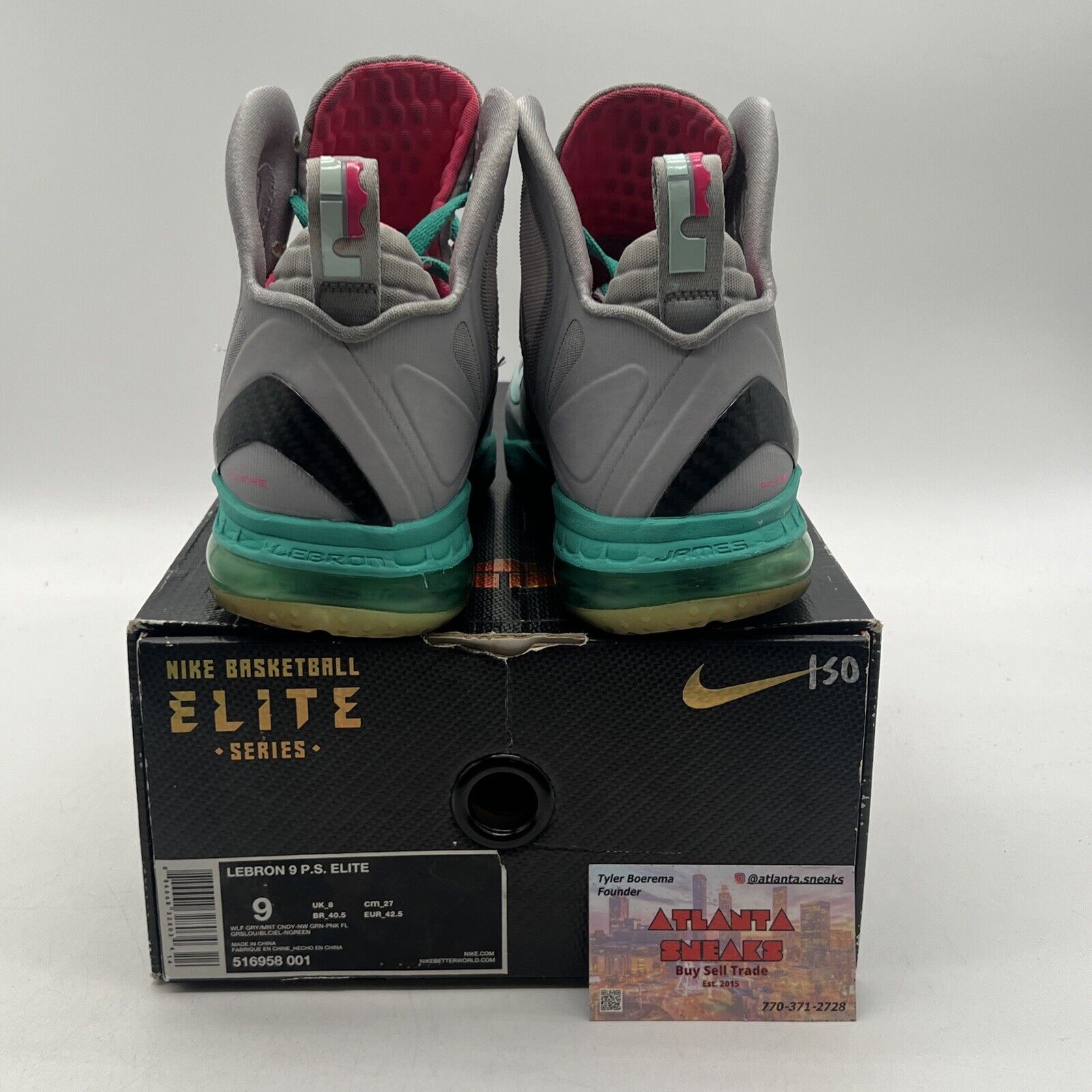 Size 9 - Nike LeBron 9 P.S. Elite South Beach Grey Pink Aqua (516958-001)