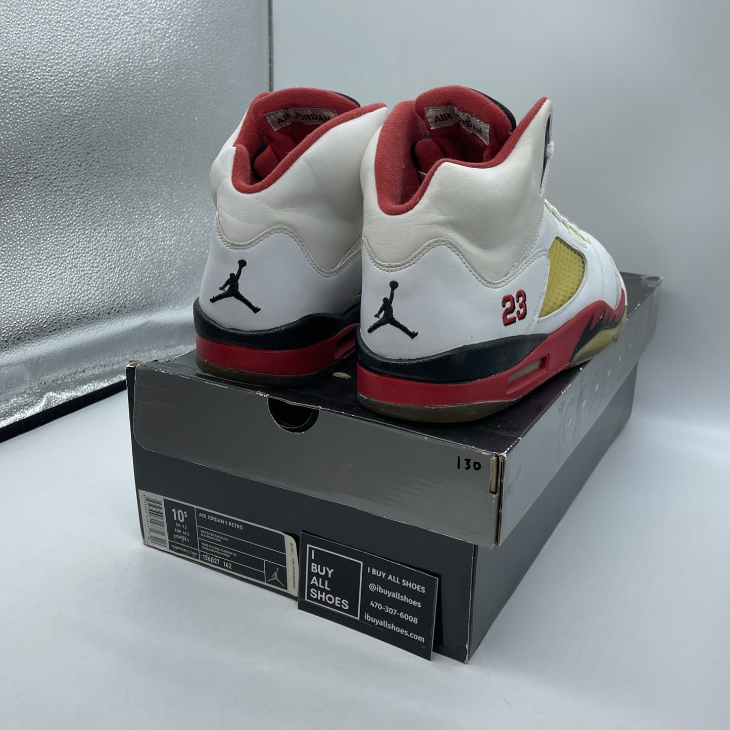 Size 10.5 - Air Jordan 5 Retro 2006 Fire Red White Leather (136027-162)