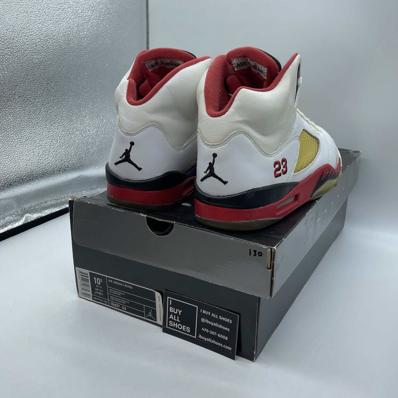 Size 10.5 - Air Jordan 5 Retro 2006 Fire Red White Leather (136027-162)